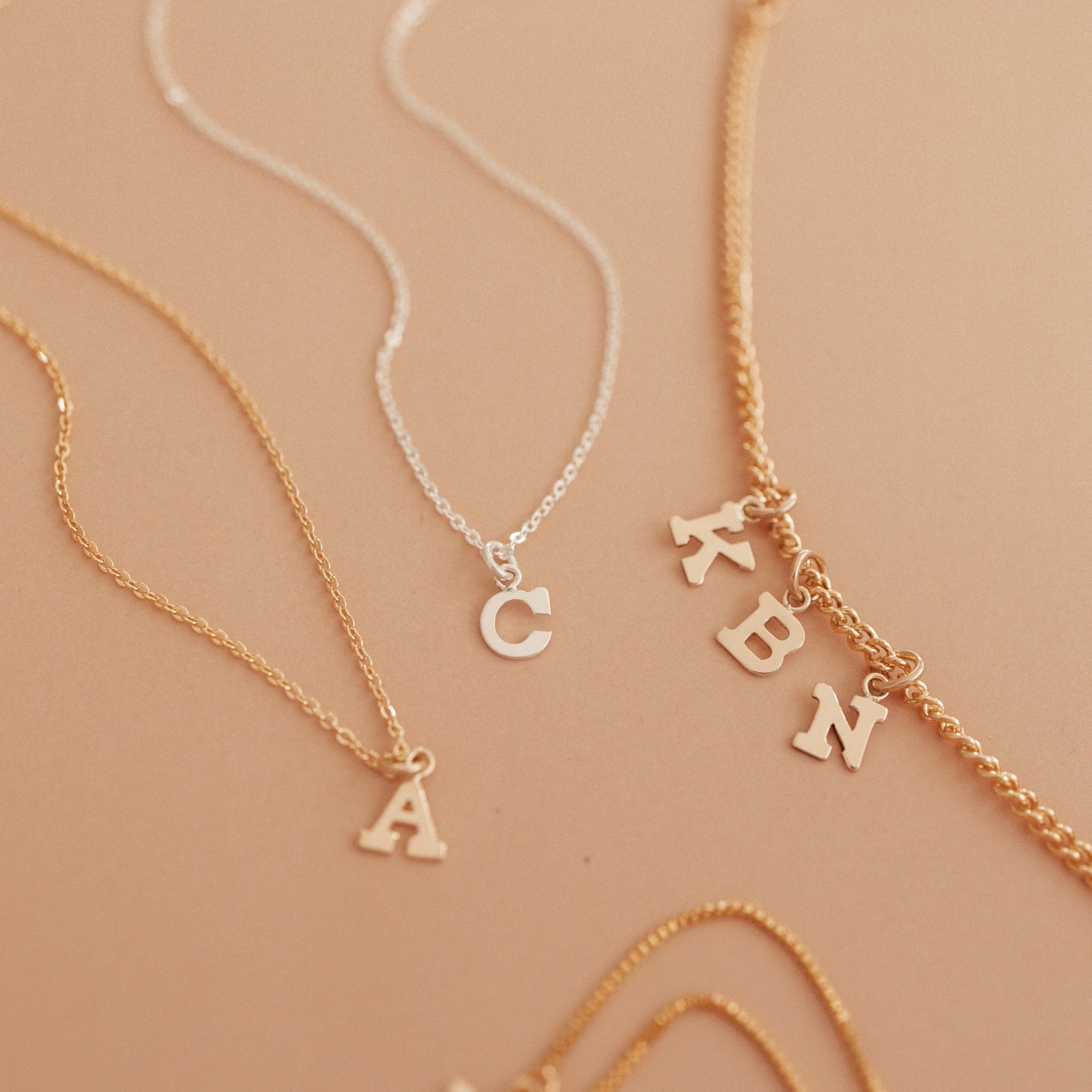thin necklace letters initials delicate chain dainty goldfill sterling silver - Personalised jewellery – handmade jewellery – KBN jewellery – Australian made jewellery – initial necklace – single letter necklace – children’s initial necklace