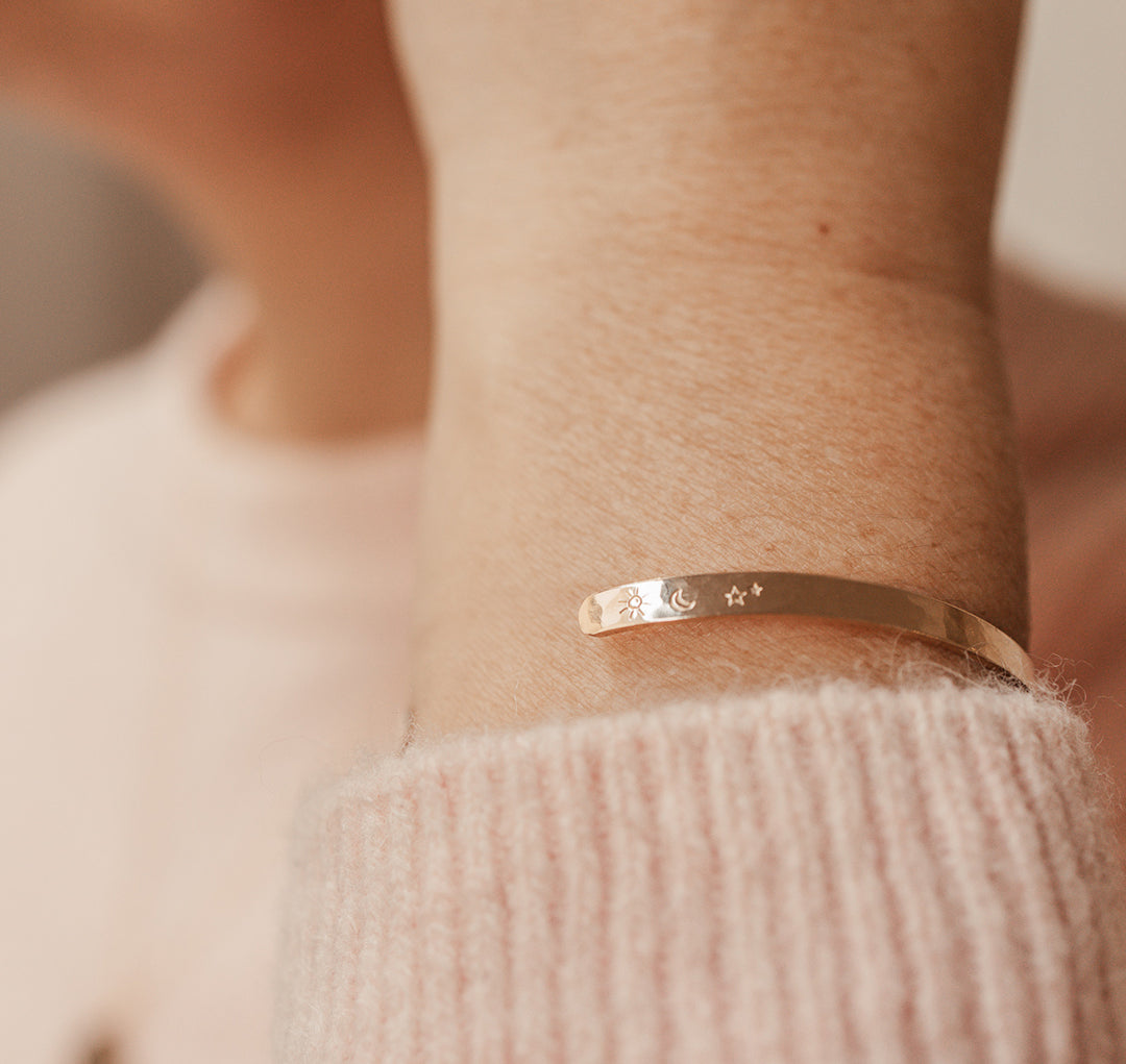 Personalised jewellery - KBN Jewellery - handmade jewellery – Personalised Jewellery gifts – Dainty jewellery – dainty bracelet – handmade cuff – handmade bangle – wrist cuff – handmade cuff bracelet – personalised cuff bracelet – symbol and initial cuff bracelet