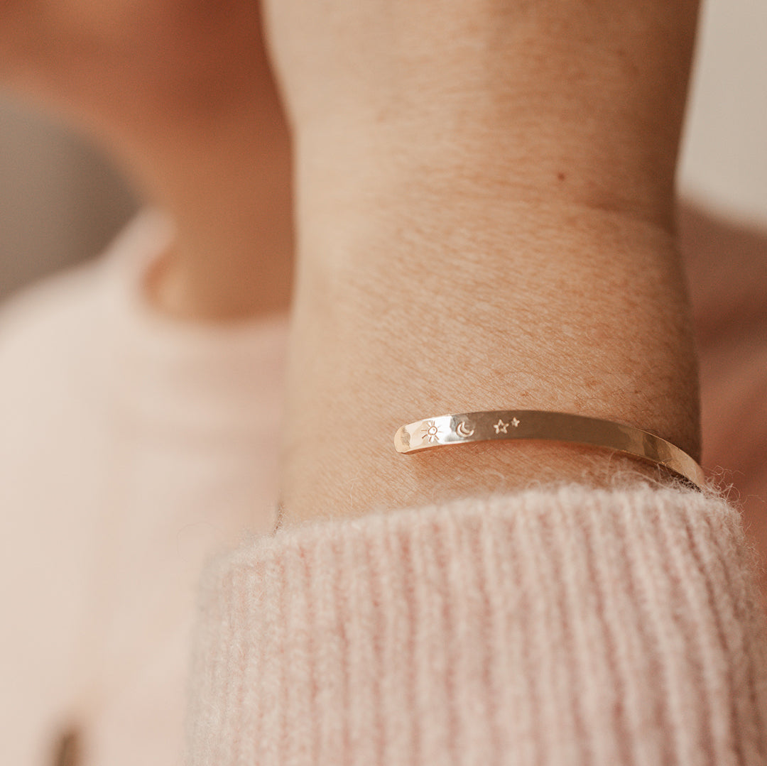 Personalised jewellery - KBN Jewellery - handmade jewellery – Personalised Jewellery gifts – Dainty jewellery – dainty bracelet – handmade cuff – handmade bangle – wrist cuff – handmade cuff bracelet – personalised cuff bracelet – symbol and initial cuff bracelet