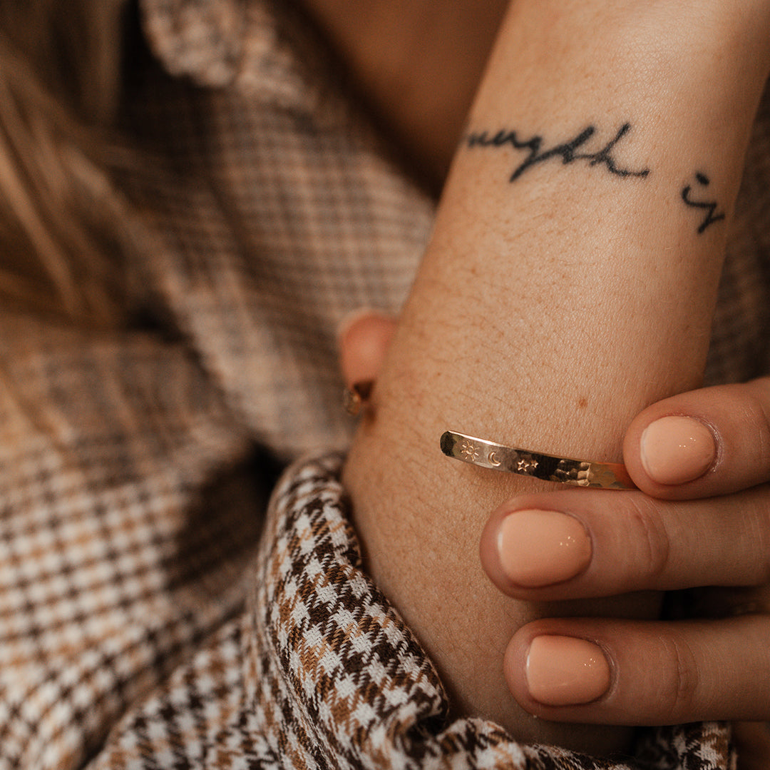 Personalised jewellery - KBN Jewellery - handmade jewellery – Personalised Jewellery gifts – Dainty jewellery – dainty bracelet – handmade cuff – handmade bangle – wrist cuff – handmade cuff bracelet – personalised cuff bracelet – symbol and initial cuff bracelet