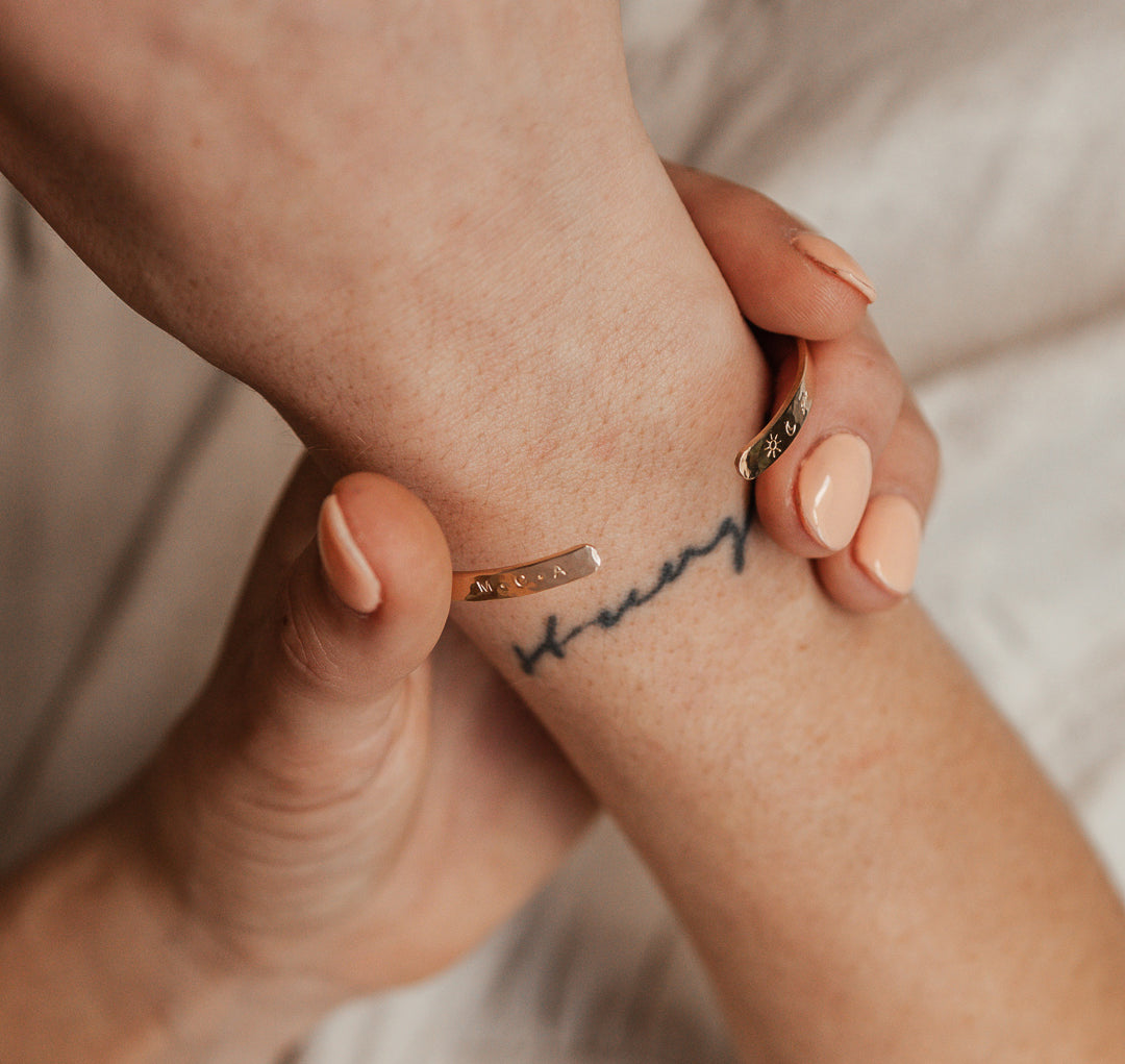 Personalised jewellery - KBN Jewellery - handmade jewellery – Personalised Jewellery gifts – Dainty jewellery – dainty bracelet – handmade cuff – handmade bangle – wrist cuff – handmade cuff bracelet – personalised cuff bracelet – symbol and initial cuff bracelet