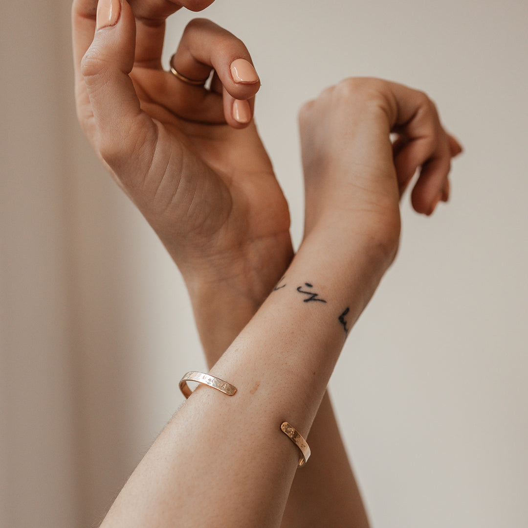 Personalised jewellery - KBN Jewellery - handmade jewellery – Personalised Jewellery gifts – Dainty jewellery – dainty bracelet – handmade cuff – handmade bangle – wrist cuff – handmade cuff bracelet – personalised cuff bracelet – symbol and initial cuff bracelet