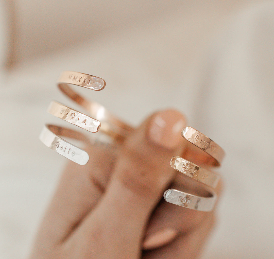 Personalised jewellery - KBN Jewellery - handmade jewellery – Personalised Jewellery gifts – Dainty jewellery – dainty bracelet – handmade cuff – handmade bangle – wrist cuff – handmade cuff bracelet – personalised cuff bracelet – symbol and initial cuff bracelet