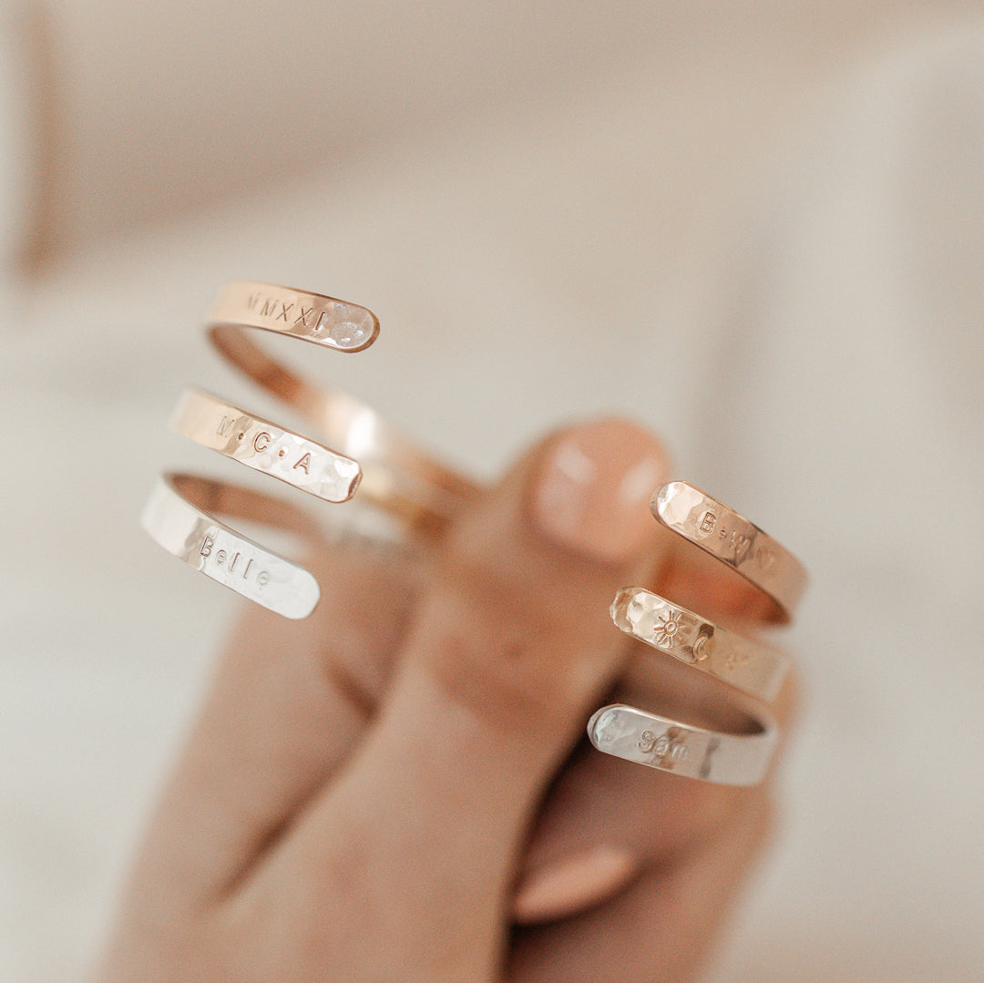 Personalised jewellery - KBN Jewellery - handmade jewellery – Personalised Jewellery gifts – Dainty jewellery – dainty bracelet – handmade cuff – handmade bangle – wrist cuff – handmade cuff bracelet – personalised cuff bracelet – symbol and initial cuff bracelet
