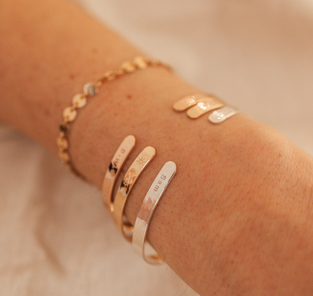 Personalised jewellery - KBN Jewellery - handmade jewellery – Personalised Jewellery gifts – Dainty jewellery – dainty bracelet – handmade cuff – handmade bangle – wrist cuff – handmade cuff bracelet – personalised cuff bracelet – symbol and initial cuff bracelet