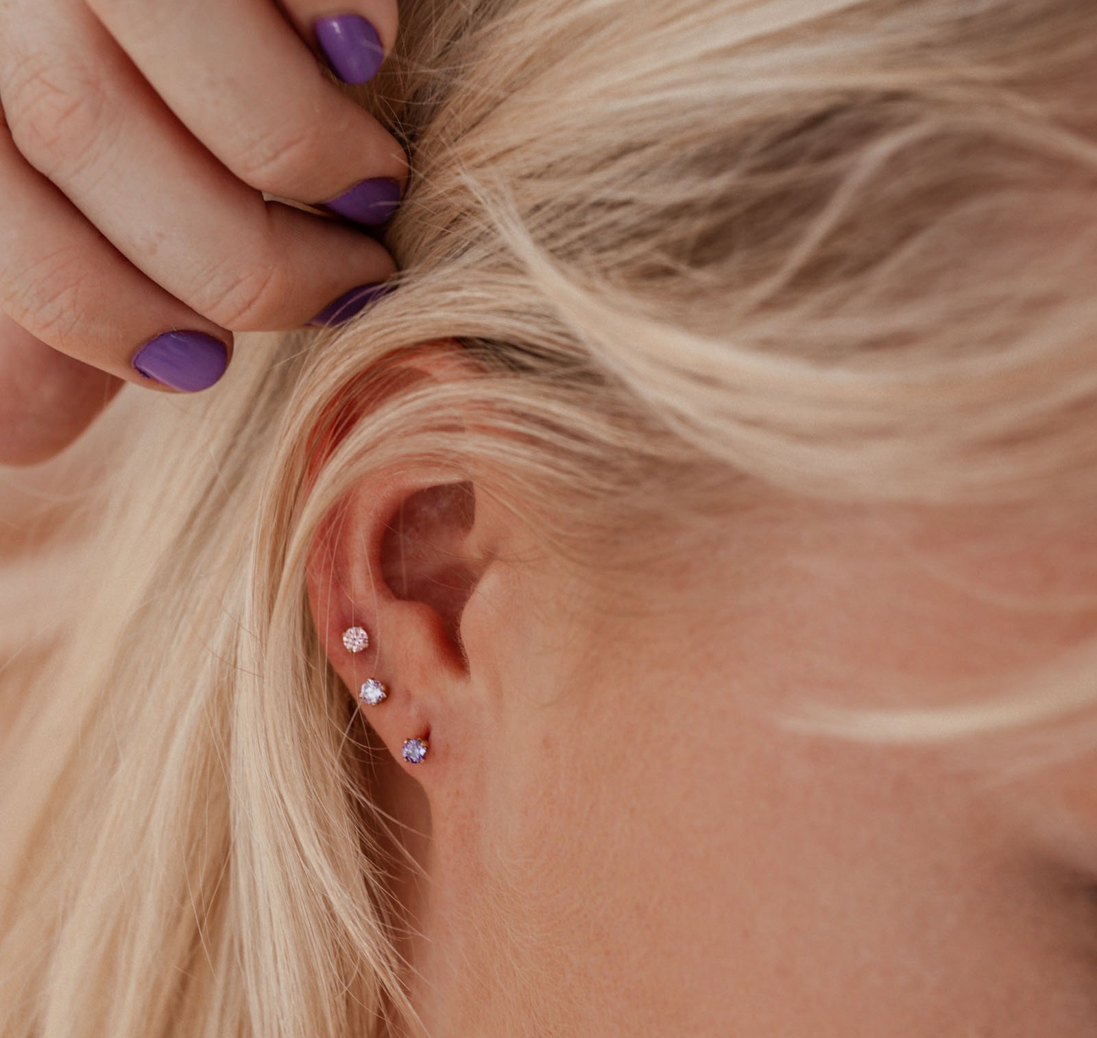 Personalised jewellery – handmade jewellery – KBN jewellery – dainty earrings – birth month earrings – birthstone earrings – affordable earrings – amethyst earrings – February earrings – birthstone studs – stacking earrings – stone earrings – light purple earrings