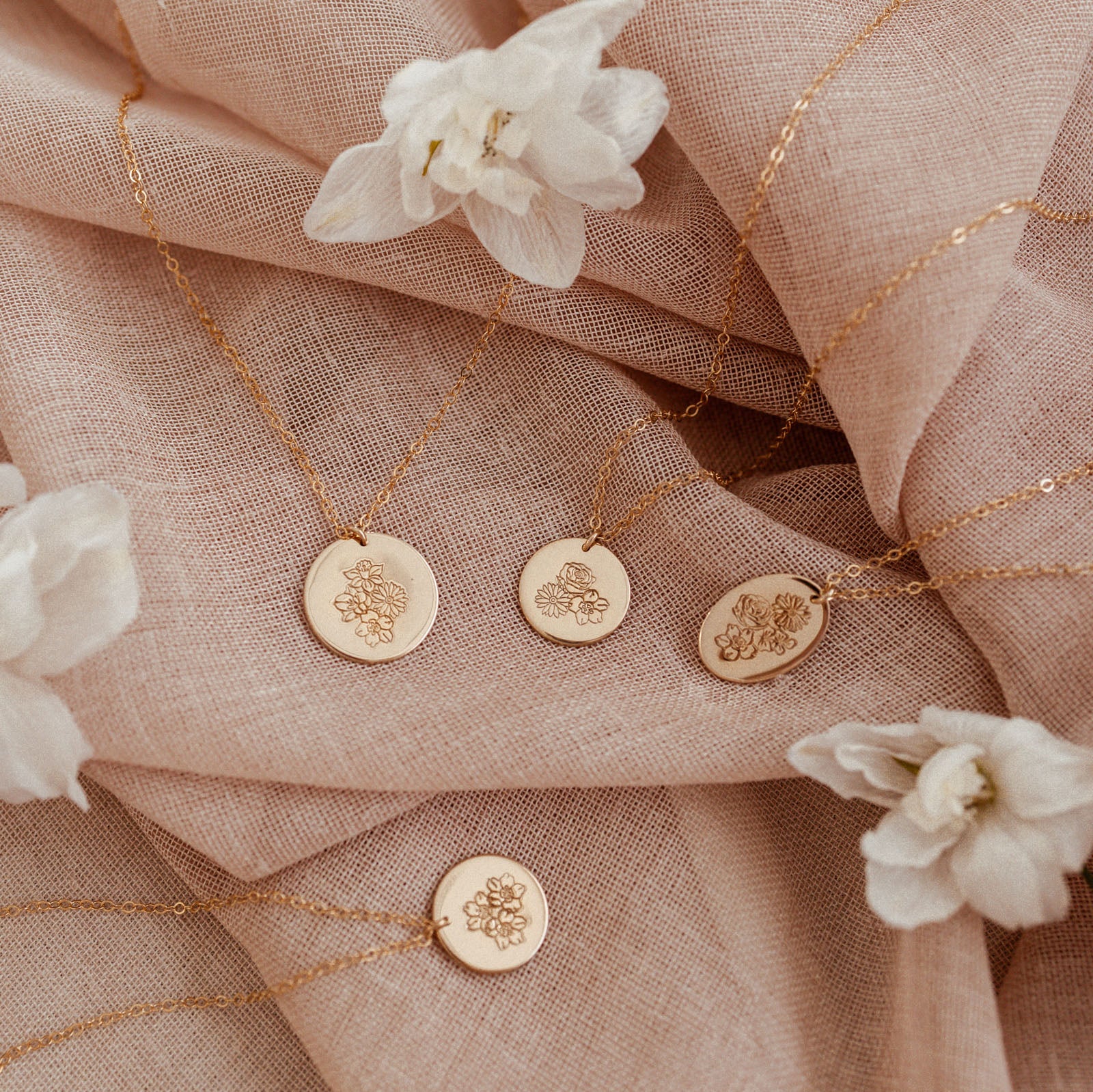 Personalised jewellery - KBN Jewellery - handmade jewellery – Personalised Jewellery gifts – Dainty jewellery- Dainty necklace – flower stamped necklace – family flowers – kids birth flowers – birth flower necklace – personalised flower stamped necklace