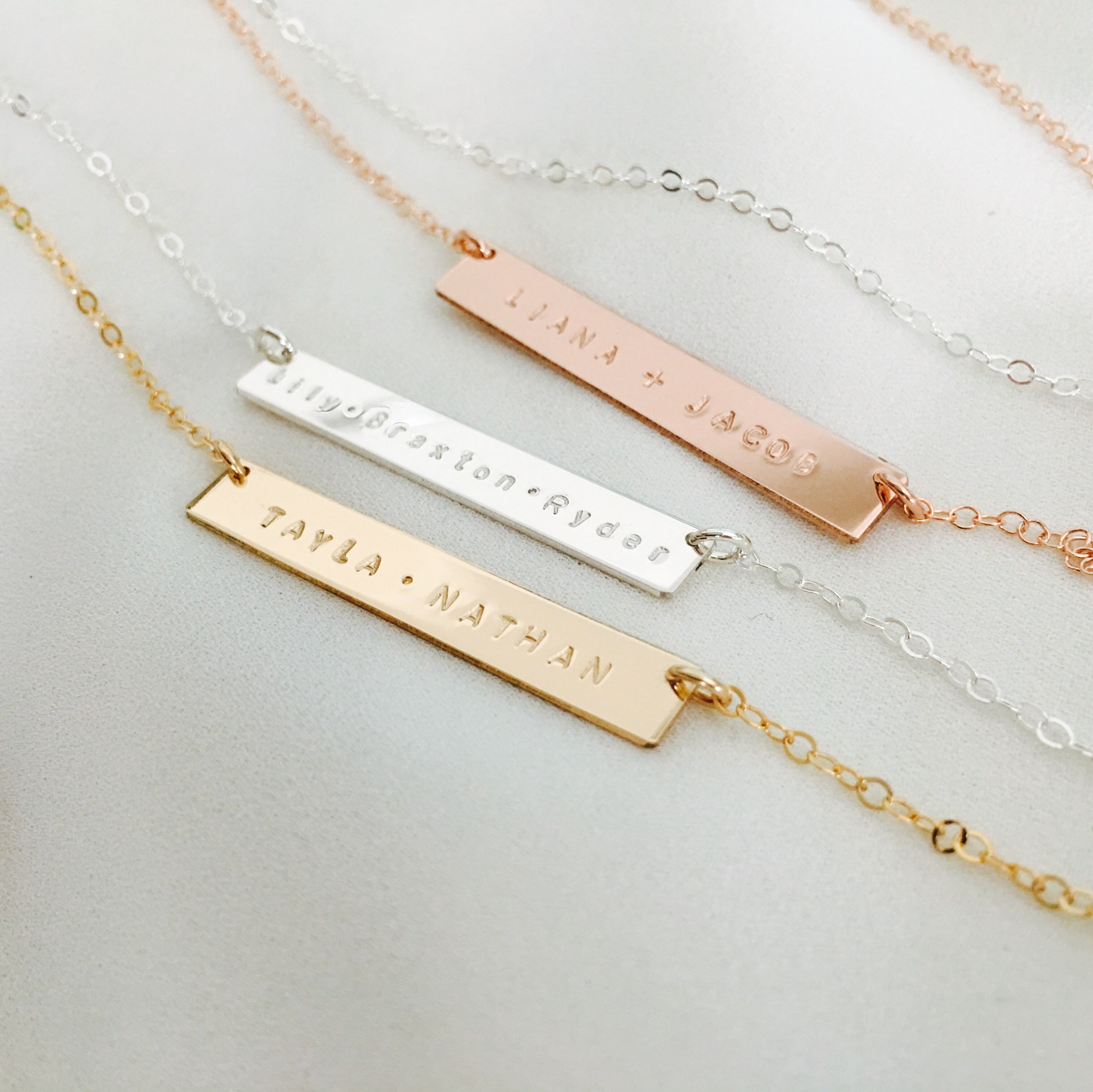 Personalised jewellery - KBN Jewellery - handmade jewellery – Personalised Jewellery gifts – Dainty jewellery- bar necklace – dainty bar necklace – personalised date necklace – roman numerals necklace – name bar necklace – words of affirmation necklace – long bar necklace – layering necklace – layering necklace inspiration – wedding gift idea – wedding gift idea for bride