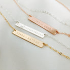 Personalised jewellery - KBN Jewellery - handmade jewellery – Personalised Jewellery gifts – Dainty jewellery- bar necklace – dainty bar necklace – personalised date necklace – roman numerals necklace – name bar necklace – words of affirmation necklace – long bar necklace – layering necklace – layering necklace inspiration – wedding gift idea – wedding gift idea for bride