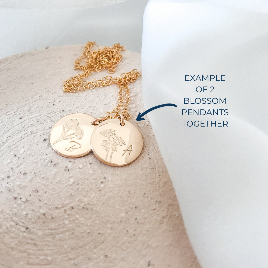 Personalised jewellery – handmade jewellery – KBN jewellery – Australian made jewellery – initial necklace – birth flower necklace – single pendant necklace with flower – birth flower necklace custom – custom birth month necklace – December flower necklace – success necklace