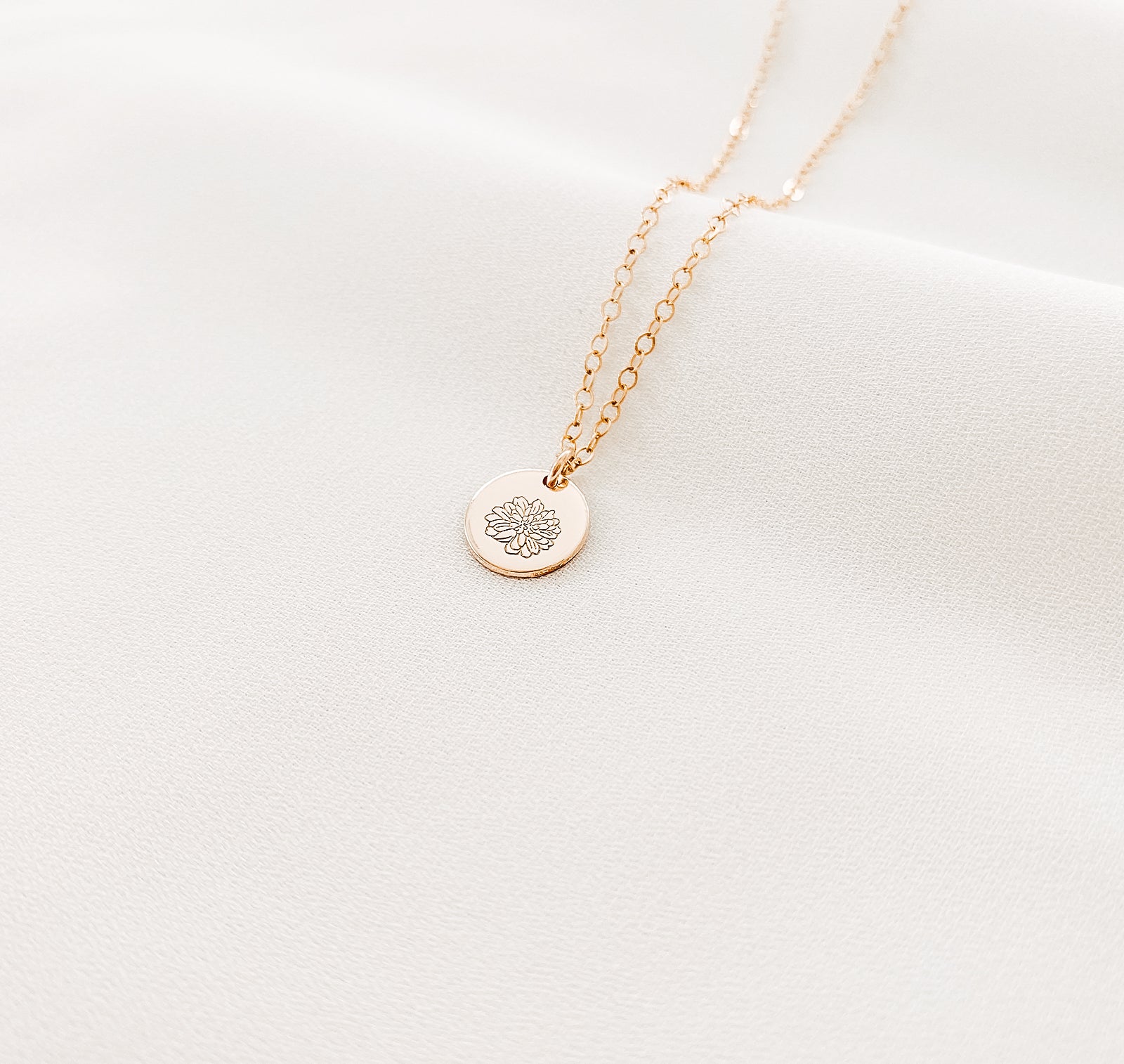 Personalised jewellery - KBN Jewellery - handmade jewellery – custom jewellery gifts – dainty necklace – medium pendant necklace – November Birth flower necklace – birthday necklace – Chrysanthemum birthday gift – dainty jewellery – birth flower and initial necklace – everyday jewellery – Chrysanthemum flower necklace – November necklace – Loyalty flower necklace