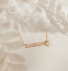 Personalised jewellery - KBN Jewellery - handmade jewellery – Personalised Jewellery gifts – Dainty jewellery- bar necklace – dainty bar necklace – personalised date necklace – roman numerals necklace – name bar necklace – words of affirmation necklace – long bar necklace – layering necklace – layering necklace inspiration – wedding gift idea – wedding gift idea for bride  - long pendant necklace with additional small pendant – unique necklace – personalised bar necklace