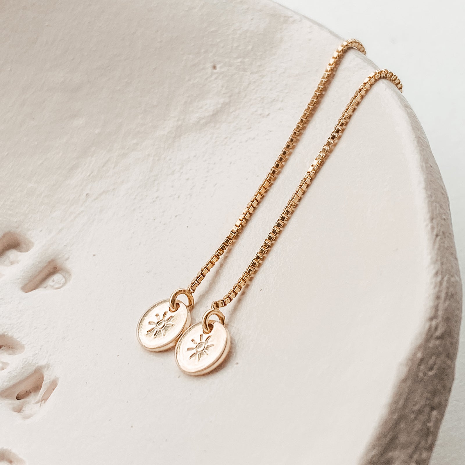 Personalised jewellery - KBN Jewellery - handmade jewellery – Personalised Jewellery gifts – Australian Made – thread through pendant earrings – tiny pendant earrings – handmade thread through earrings – personalised thread through earrings – initial earrings