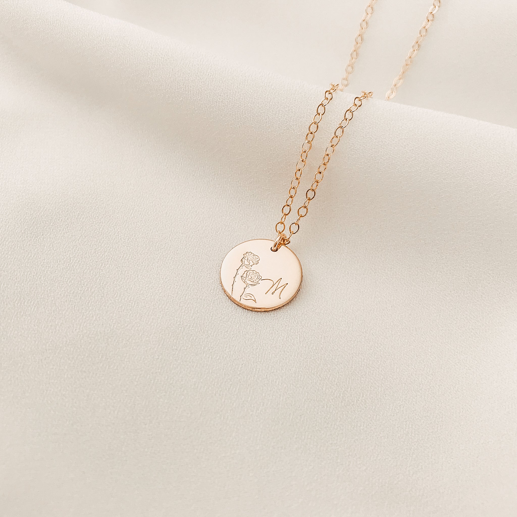 Personalised jewellery - KBN Jewellery - handmade jewellery – custom jewellery gifts – dainty necklace – medium pendant necklace – June Birth flower necklace – birthday necklace – June birthday gift – dainty jewellery – birth flower and initial necklace – everyday jewellery – Rose flower necklace – Rose necklace – love flower necklace