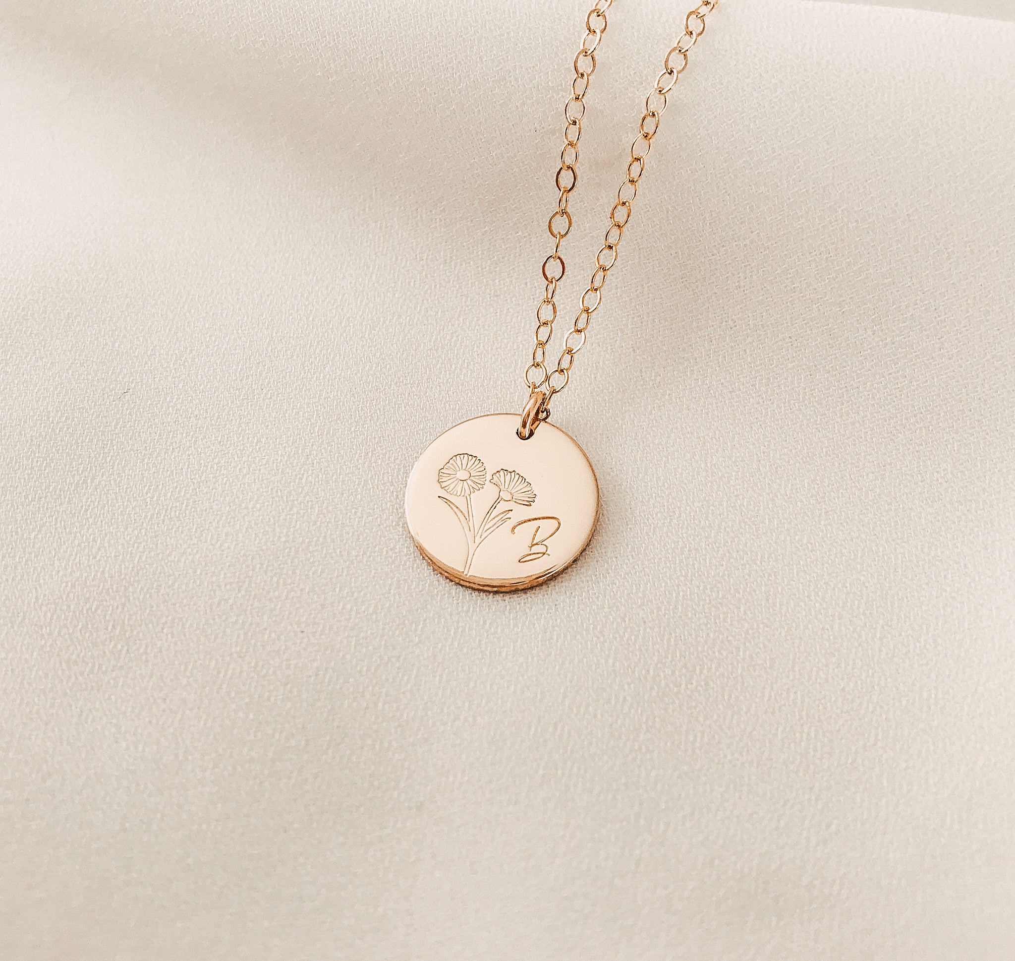 Personalised jewellery - KBN Jewellery - handmade jewellery – custom jewellery gifts – dainty necklace – medium pendant necklace – September Birth flower necklace – birthday necklace – September birthday gift – dainty jewellery – birth flower and initial necklace – everyday jewellery – Aster flower necklace
