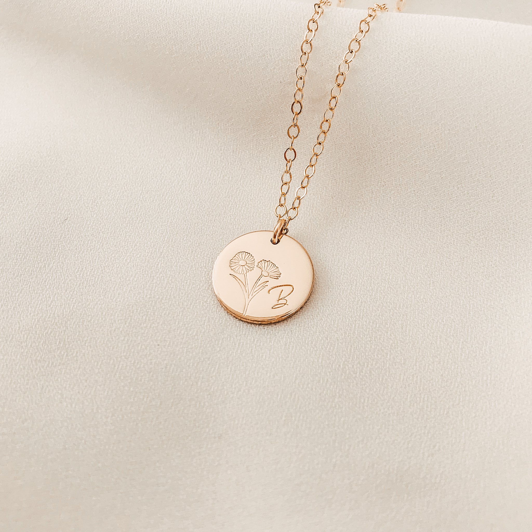 Personalised jewellery - KBN Jewellery - handmade jewellery – custom jewellery gifts – dainty necklace – medium pendant necklace – September Birth flower necklace – birthday necklace – September birthday gift – dainty jewellery – birth flower and initial necklace – everyday jewellery – Aster flower necklace