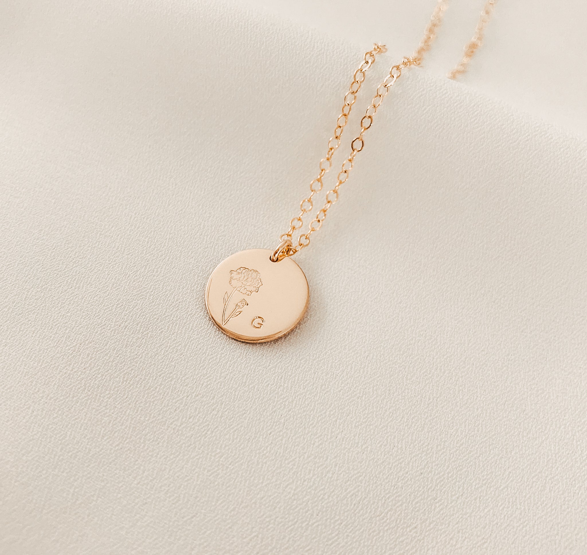 bPersonalised jewellery – handmade jewellery – KBN jewellery – Australian made jewellery – initial necklace – birth flower necklace – single pendant necklace with flower – birth flower necklace custom – custom birth month necklace – January flower necklace – admiration necklace