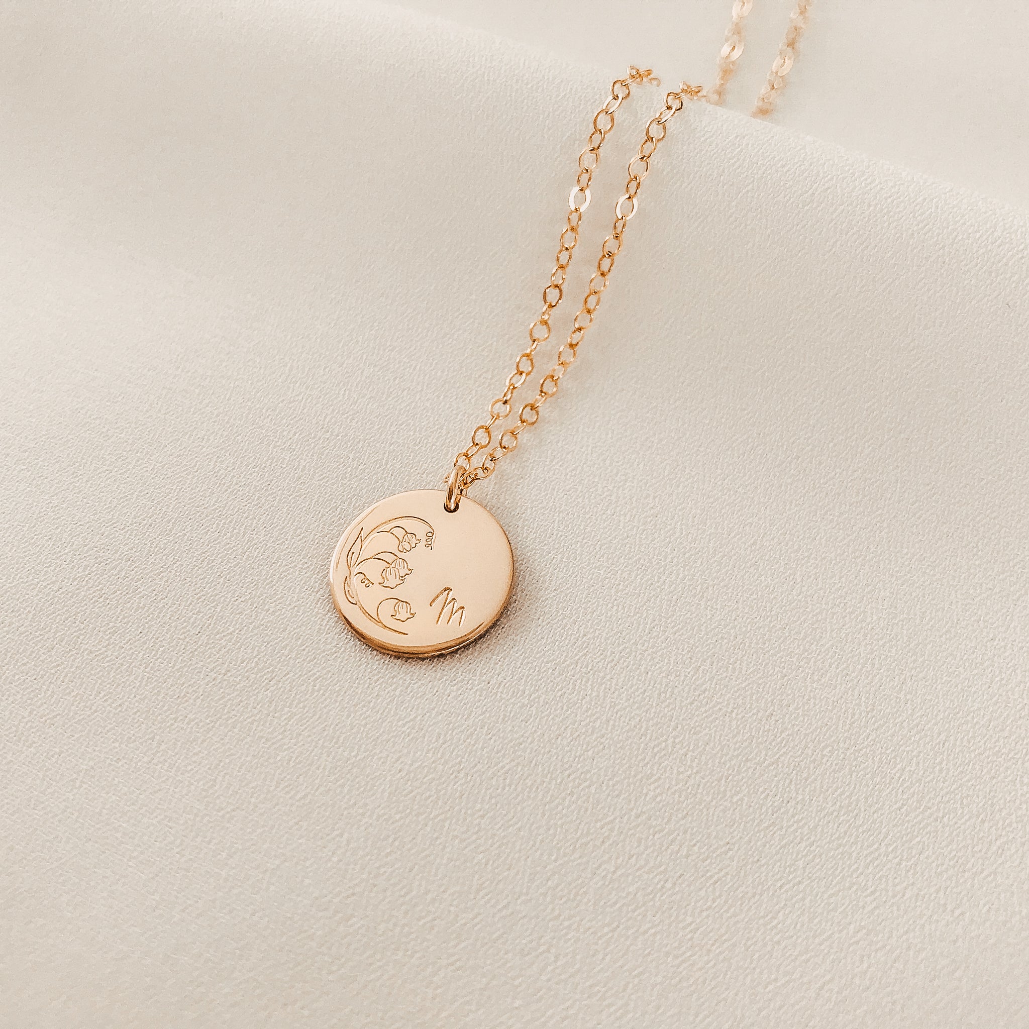 Personalised jewellery - KBN Jewellery - handmade jewellery – custom jewellery gifts – dainty necklace – medium pendant necklace – May Birth flower necklace – birthday necklace – may birthday gift – dainty jewellery – birth flower and initial necklace – everyday jewellery – lily of the valley flower necklace