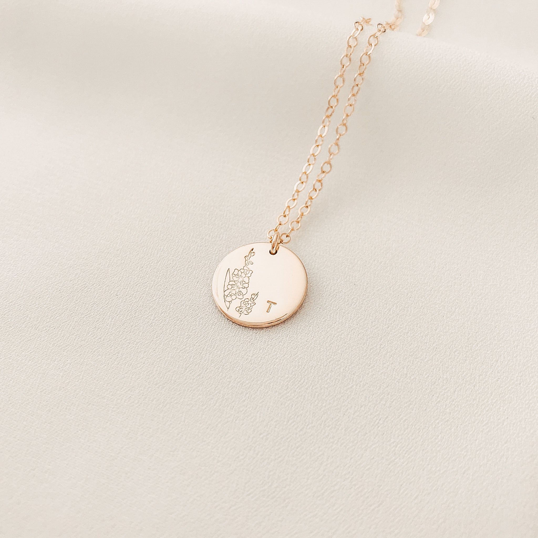 Personalised jewellery - KBN Jewellery - handmade jewellery – custom jewellery gifts – dainty necklace – medium pendant necklace – August Birth flower necklace – birthday necklace – August  birthday gift – dainty jewellery – birth flower and initial necklace – everyday jewellery – Gladiolus flower necklace – Gladiolus necklace – strength flower necklace