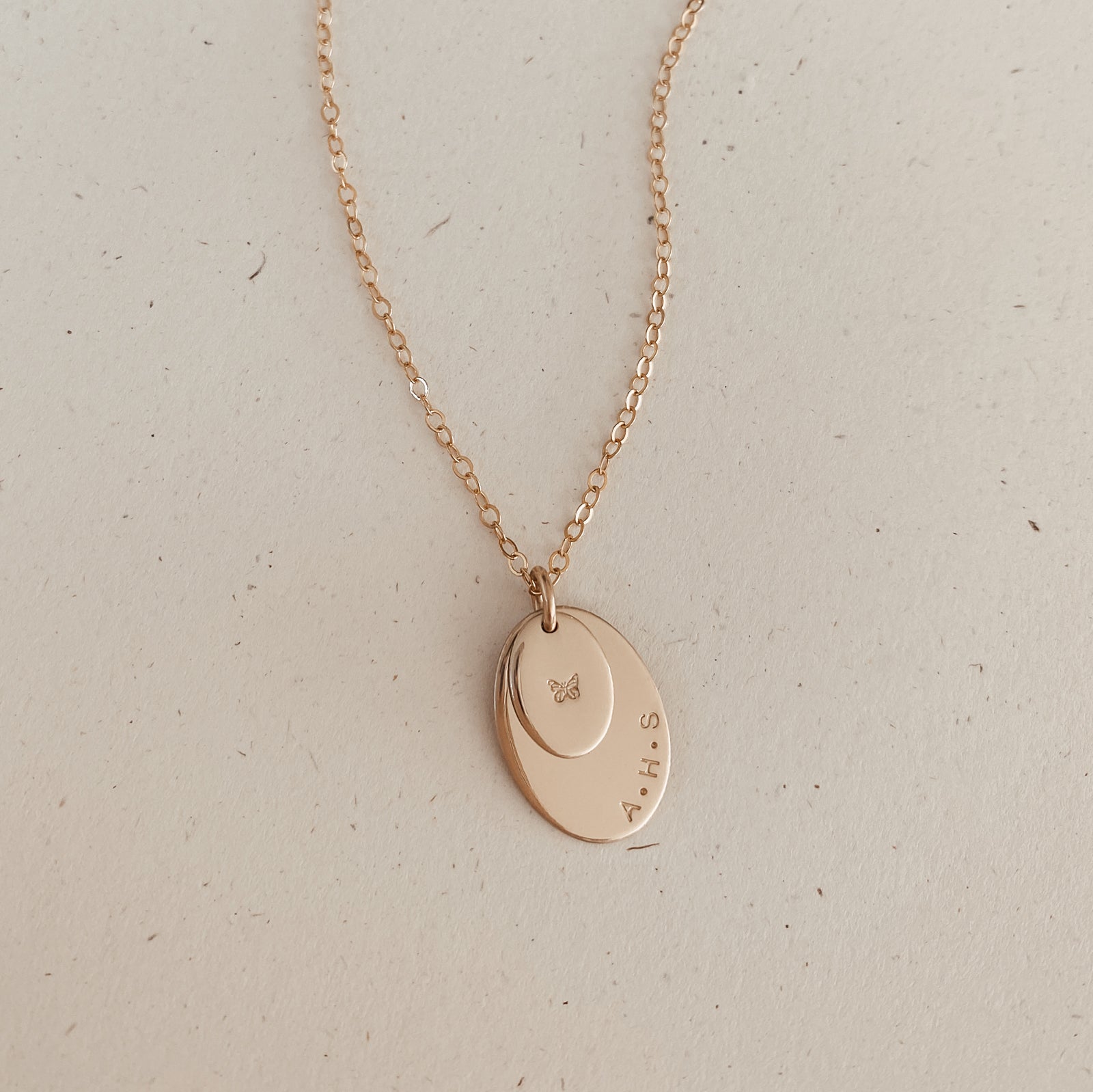 Personalised jewellery - KBN Jewellery - handmade jewellery – Personalised Jewellery gifts – Dainty jewellery – oval necklace – oval pendant necklace – stacked pendant necklace – children’s name necklace – dogs name necklace – initial necklace – zodiac pendant stamp