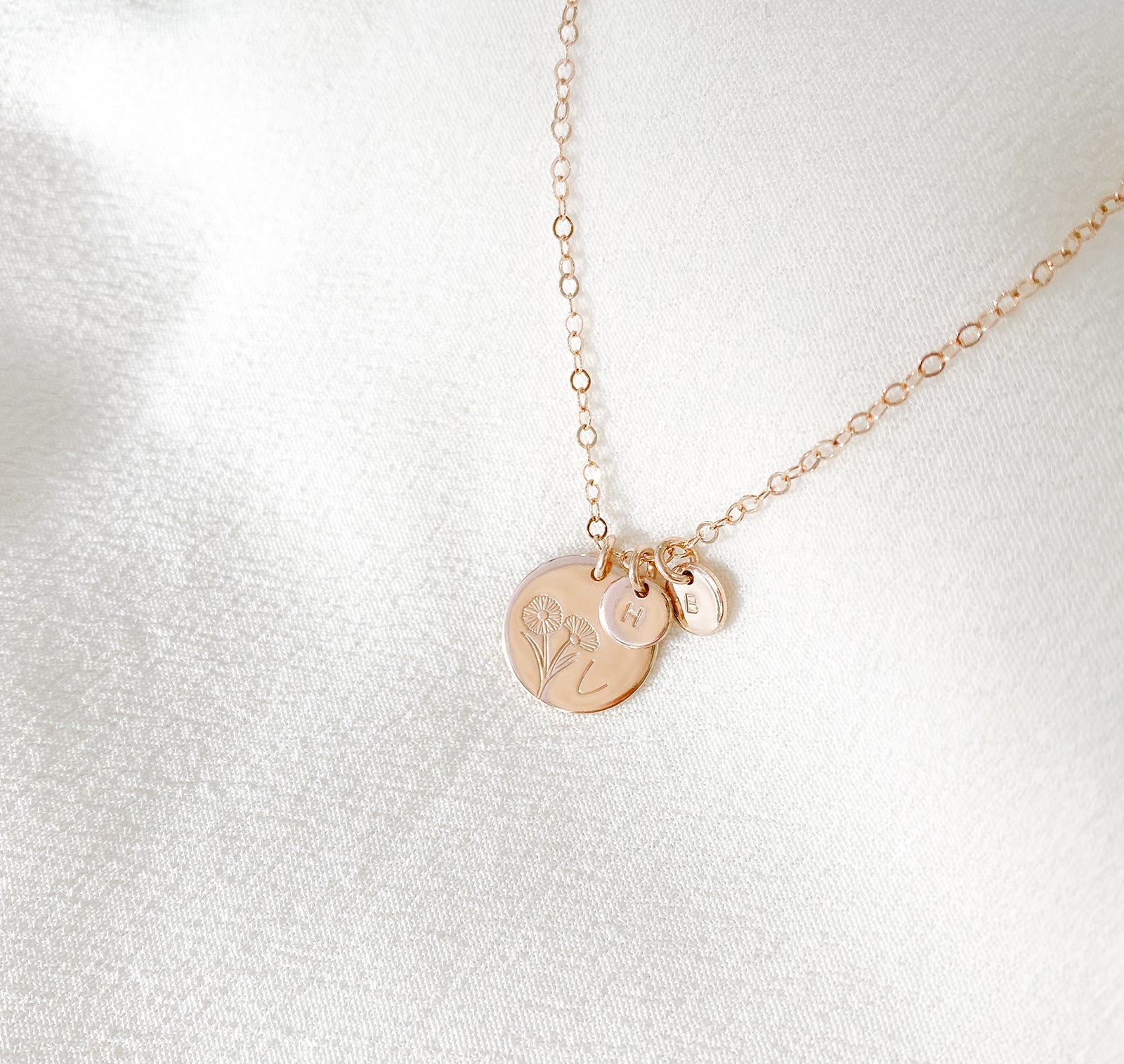 Personalised jewellery - KBN Jewellery - handmade jewellery – custom jewellery gifts – dainty necklace – medium pendant necklace – September Birth flower necklace – birthday necklace – September birthday gift – dainty jewellery – birth flower and initial necklace – everyday jewellery – Aster flower necklace
