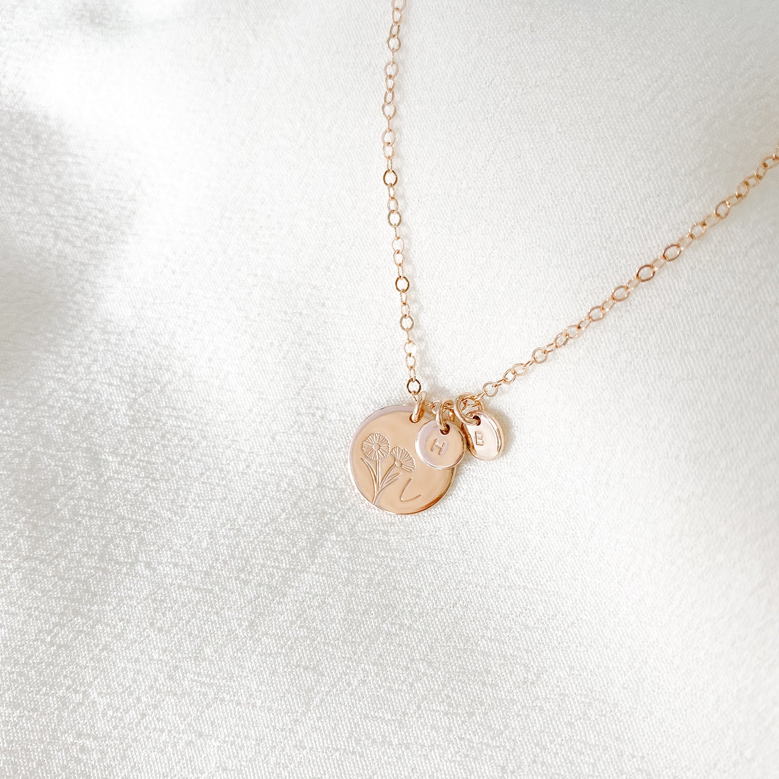 Personalised jewellery - KBN Jewellery - handmade jewellery – custom jewellery gifts – dainty necklace – medium pendant necklace – September Birth flower necklace – birthday necklace – September birthday gift – dainty jewellery – birth flower and initial necklace – everyday jewellery – Aster flower necklace