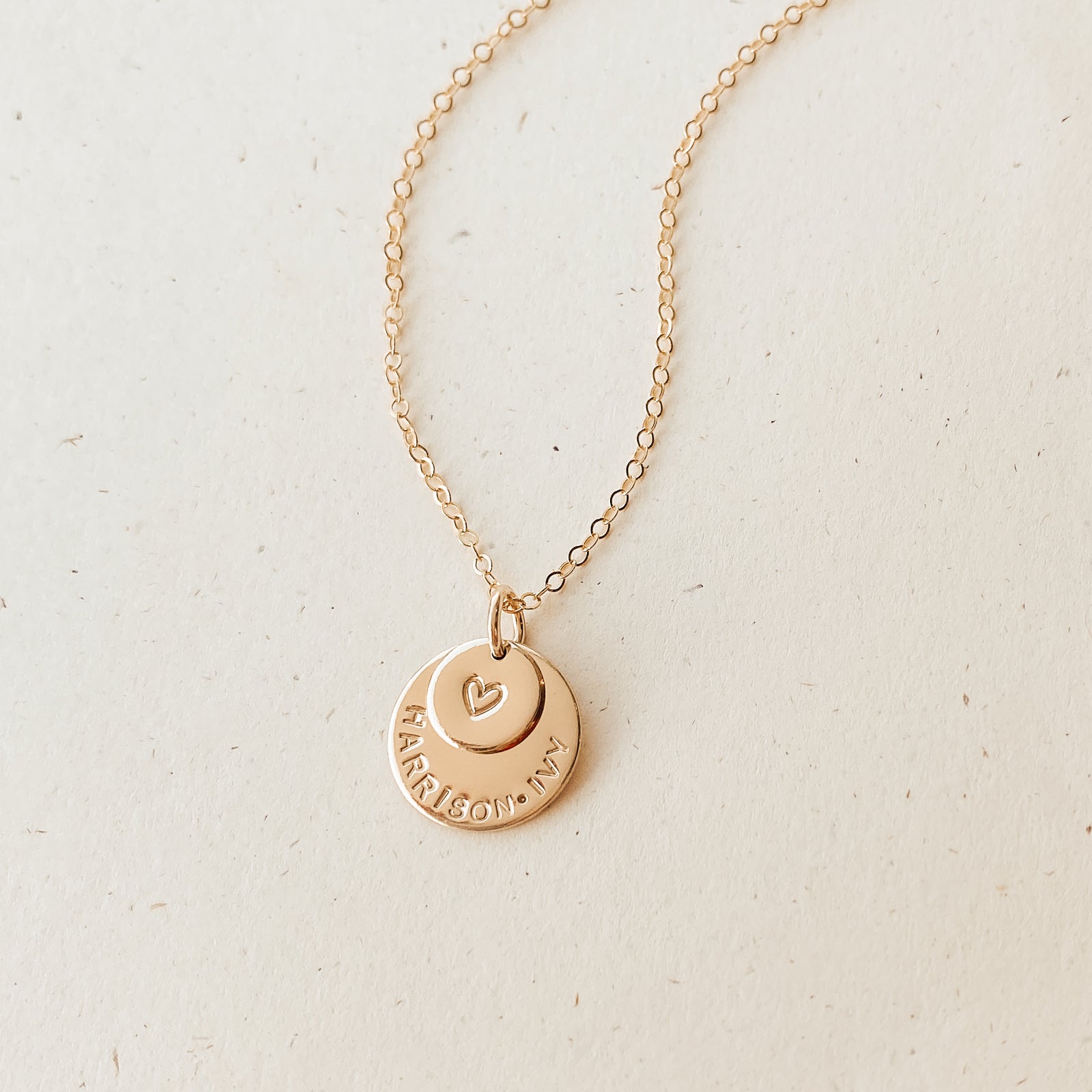 Personalised jewellery - KBN Jewellery - handmade jewellery – stacked pendant necklace – textured pendant – children’s name necklace – necklace for mum – birth flower symbol necklace – everyday necklace – perfect gift - Soren Necklace