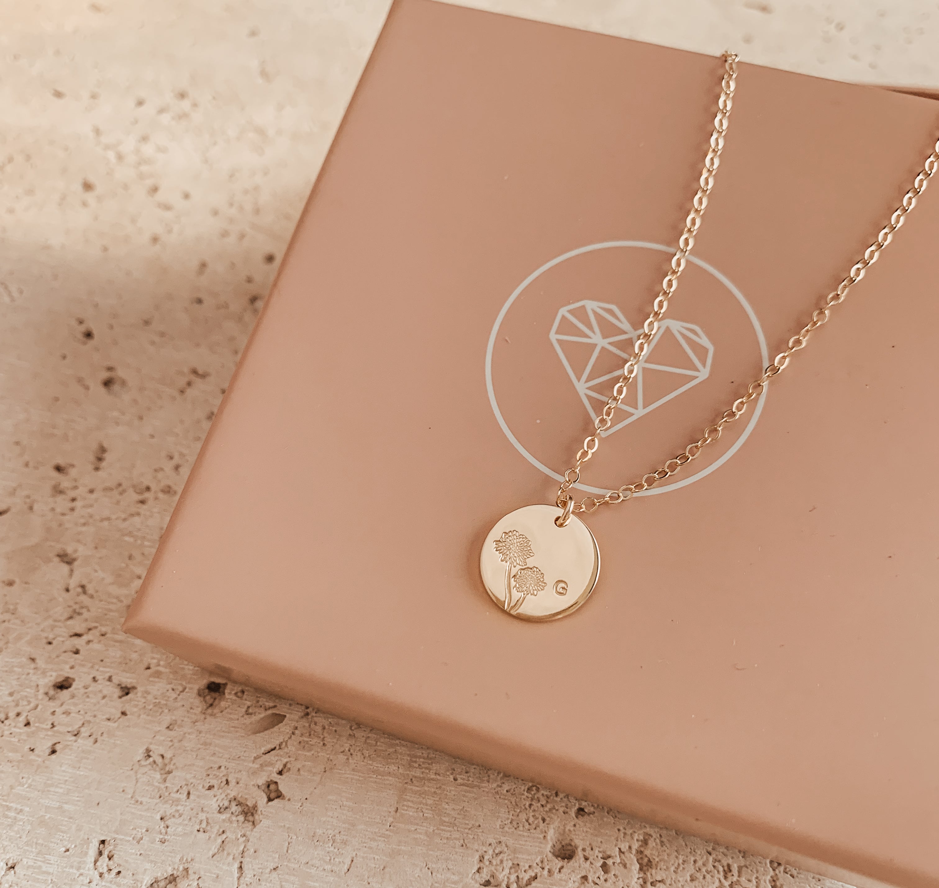 Personalised jewellery - KBN Jewellery - handmade jewellery – custom jewellery gifts – dainty necklace – medium pendant necklace – November Birth flower necklace – birthday necklace – Chrysanthemum birthday gift – dainty jewellery – birth flower and initial necklace – everyday jewellery – Chrysanthemum flower necklace – November necklace – Loyalty flower necklace