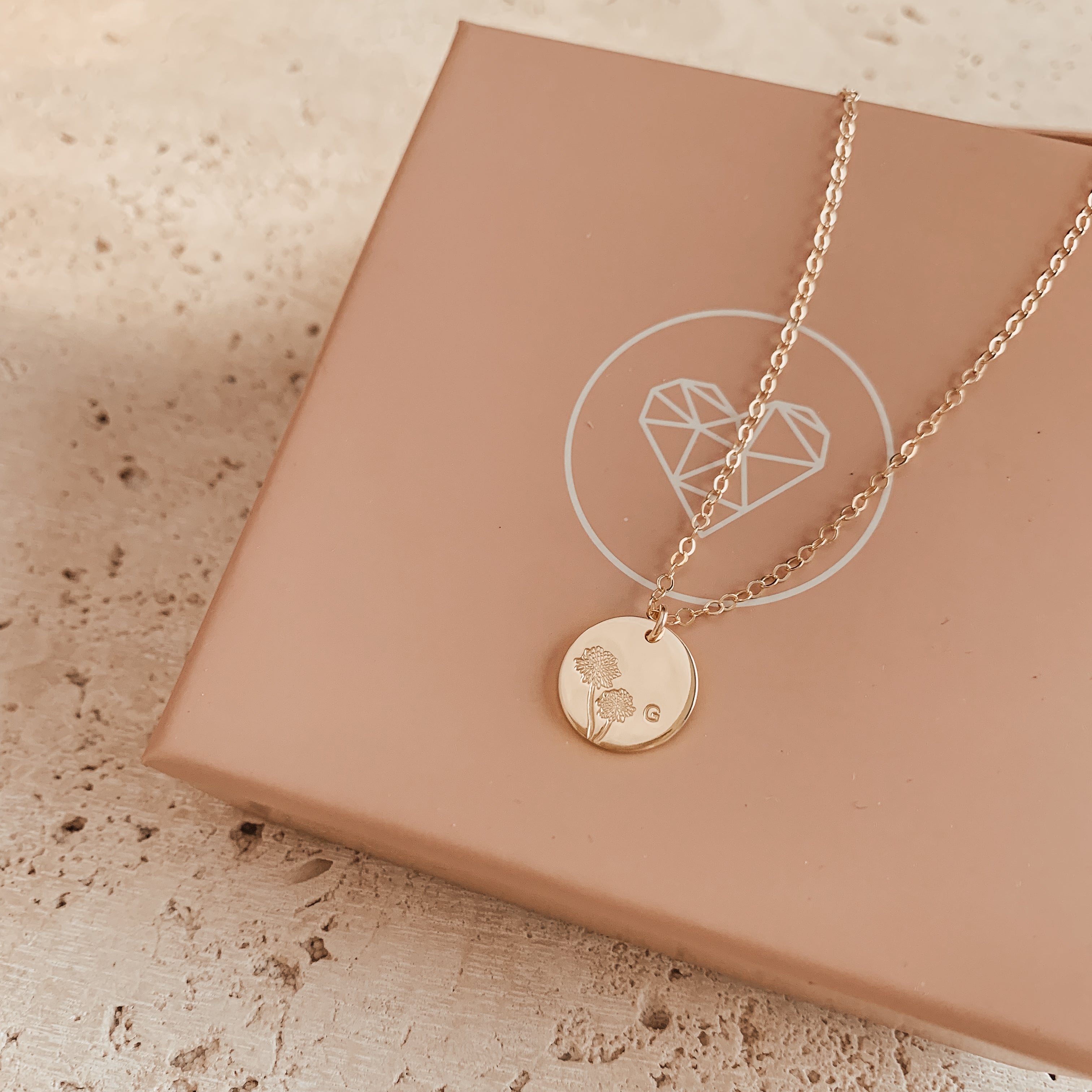 Personalised jewellery - KBN Jewellery - handmade jewellery – custom jewellery gifts – dainty necklace – medium pendant necklace – November  Birth flower necklace – birthday necklace – Chrysanthemum birthday gift – dainty jewellery – birth flower and initial necklace – everyday jewellery – Chrysanthemum flower necklace – November necklace – Loyalty flower necklace