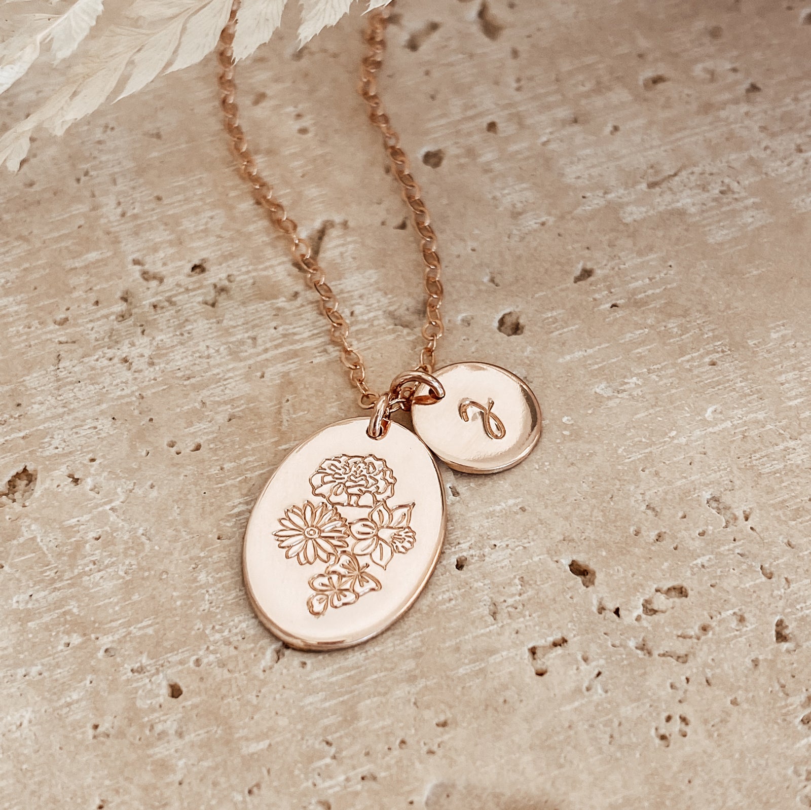 Personalised jewellery - KBN Jewellery - handmade jewellery – Personalised Jewellery gifts – Dainty jewellery- Dainty necklace – flower stamped necklace – family flowers – kids birth flowers – birth flower necklace – personalised flower stamped necklace