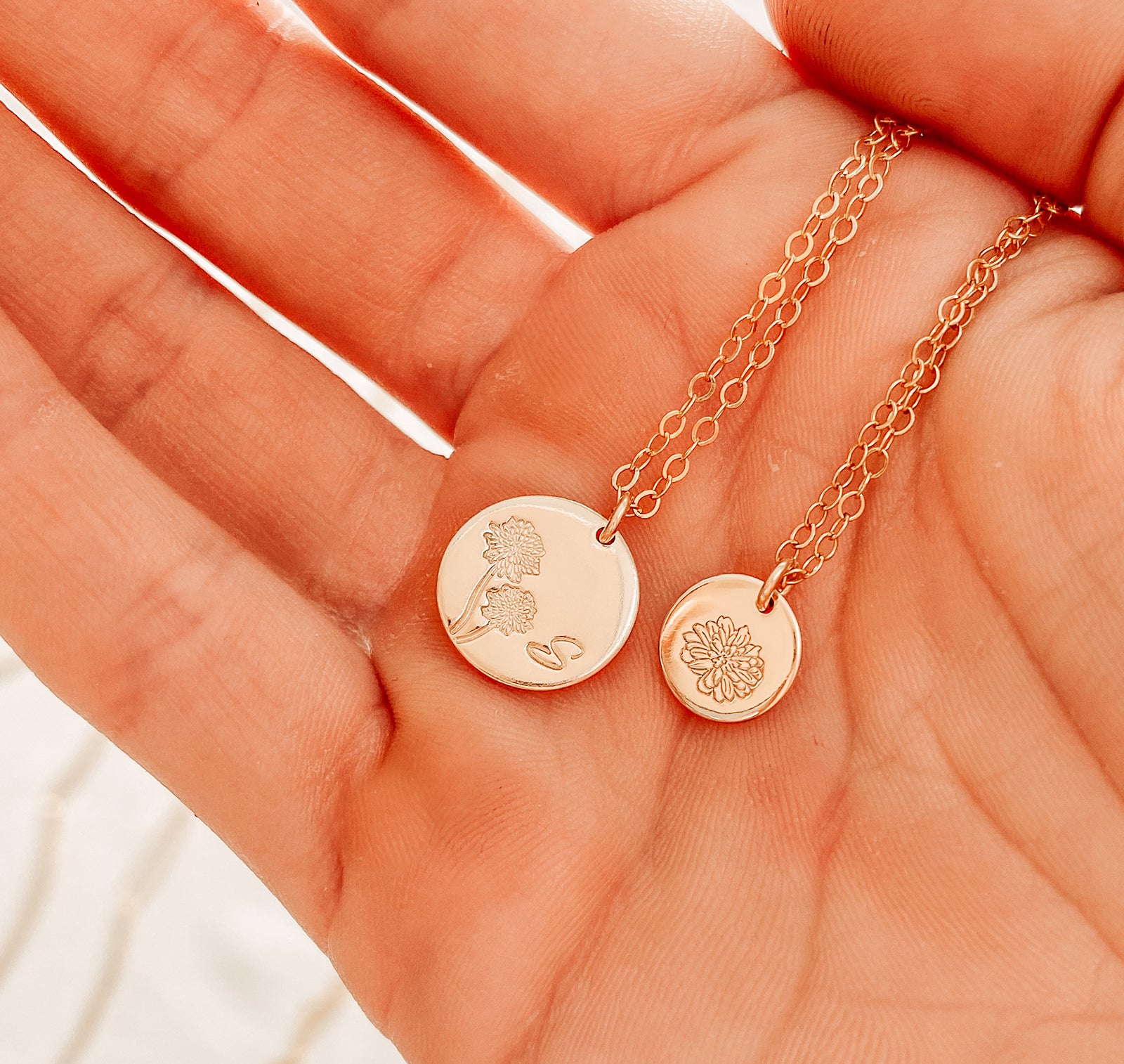 Personalised jewellery - KBN Jewellery - handmade jewellery – custom jewellery gifts – dainty necklace – medium pendant necklace – November Birth flower necklace – birthday necklace – Chrysanthemum birthday gift – dainty jewellery – birth flower and initial necklace – everyday jewellery – Chrysanthemum flower necklace – November necklace – Loyalty flower necklace