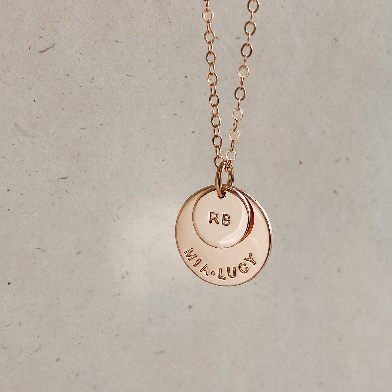 Personalised jewellery - KBN Jewellery - handmade jewellery – stacked pendant necklace – textured pendant – children’s name necklace – necklace for mum – birth flower symbol necklace – everyday necklace – perfect gift - Soren Necklace