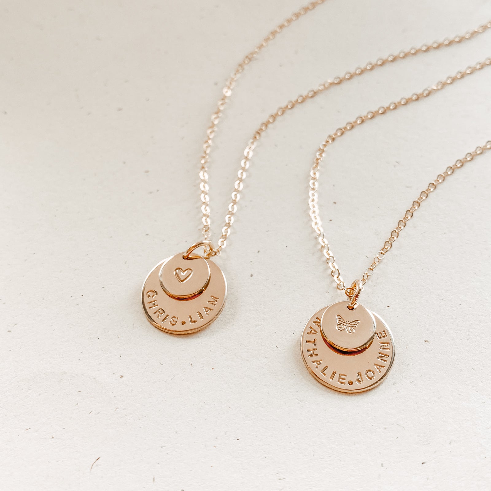 Personalised jewellery - KBN Jewellery - handmade jewellery – stacked pendant necklace – textured pendant – children’s name necklace – necklace for mum – birth flower symbol necklace – everyday necklace – perfect gift - Soren Necklace