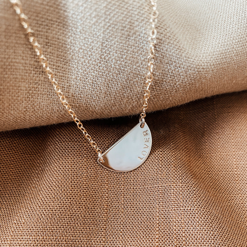 ersonalised jewellery - KBN Jewellery - handmade jewellery – Personalised Jewellery gifts – Dainty jewellery – Australia made jewellery – extra large half pendant – half pendant necklace – name pendant – initial names – personalised necklace