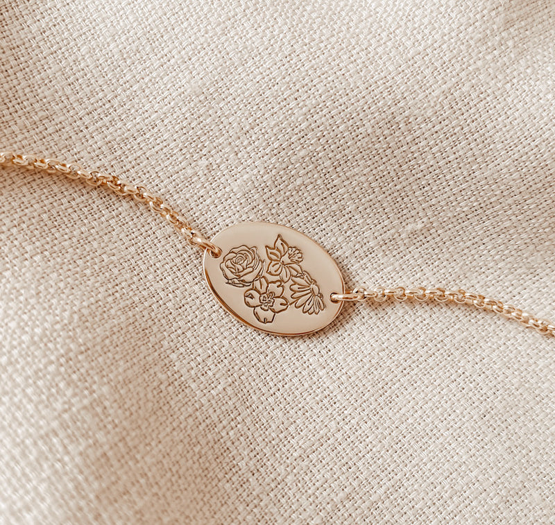 Personalised jewellery - KBN Jewellery - handmade jewellery – Personalised Jewellery gifts – Dainty jewellery - Dainty bracelet – flower stamped bracelet – family flowers – kids birth flowers – birth flower bracelet – personalised flower stamped bracelet - floral stamped bracelet – meaningful jewellery gift