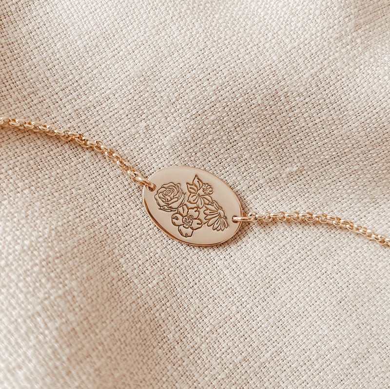 Personalised jewellery - KBN Jewellery - handmade jewellery – Personalised Jewellery gifts – Dainty jewellery - Dainty bracelet – flower stamped bracelet – family flowers – kids birth flowers – birth flower bracelet – personalised flower stamped bracelet - floral stamped bracelet – meaningful jewellery gift