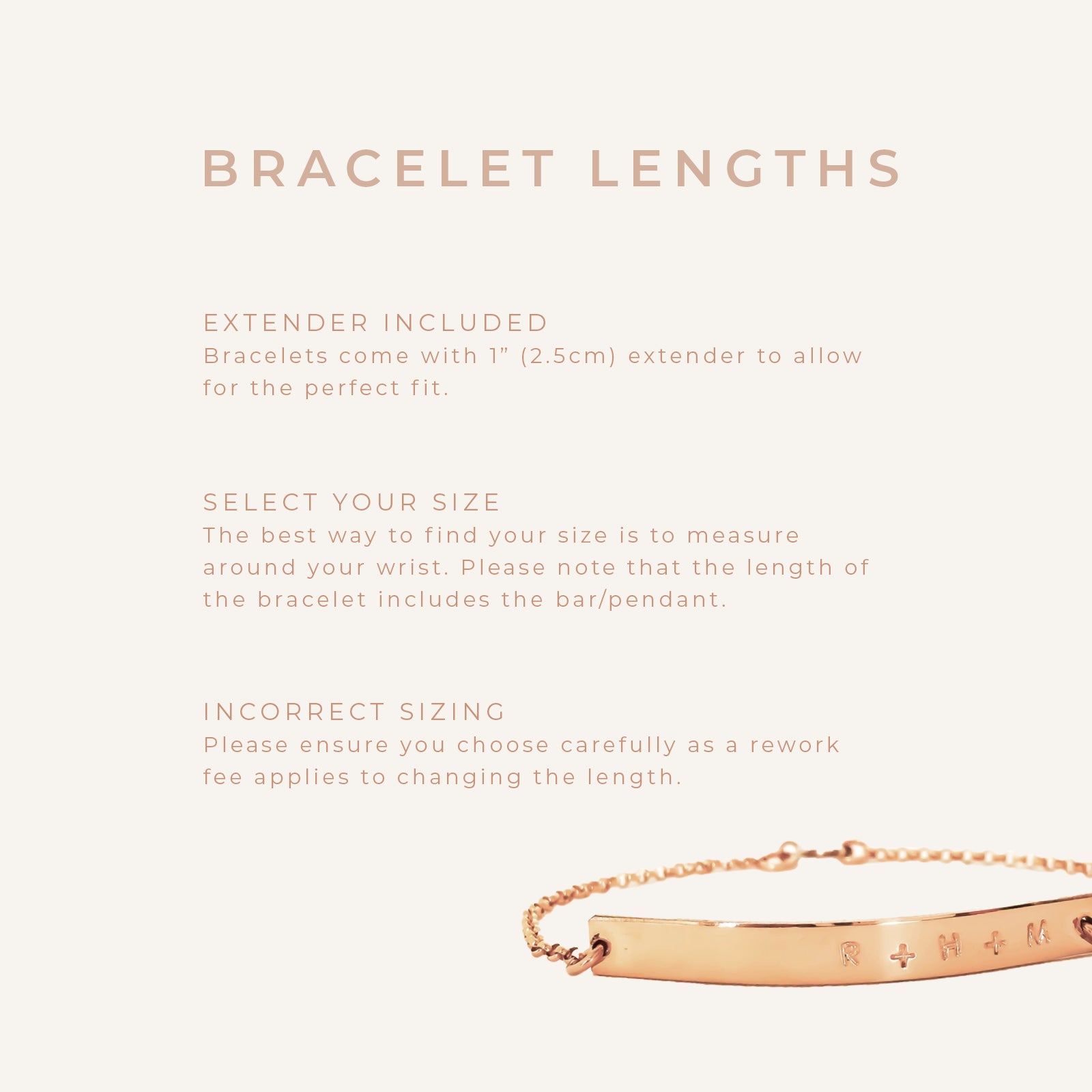 Personalised jewellery – handmade jewellery – KBN jewellery – size guide for bracelets – different lengths – length guide for bracelets