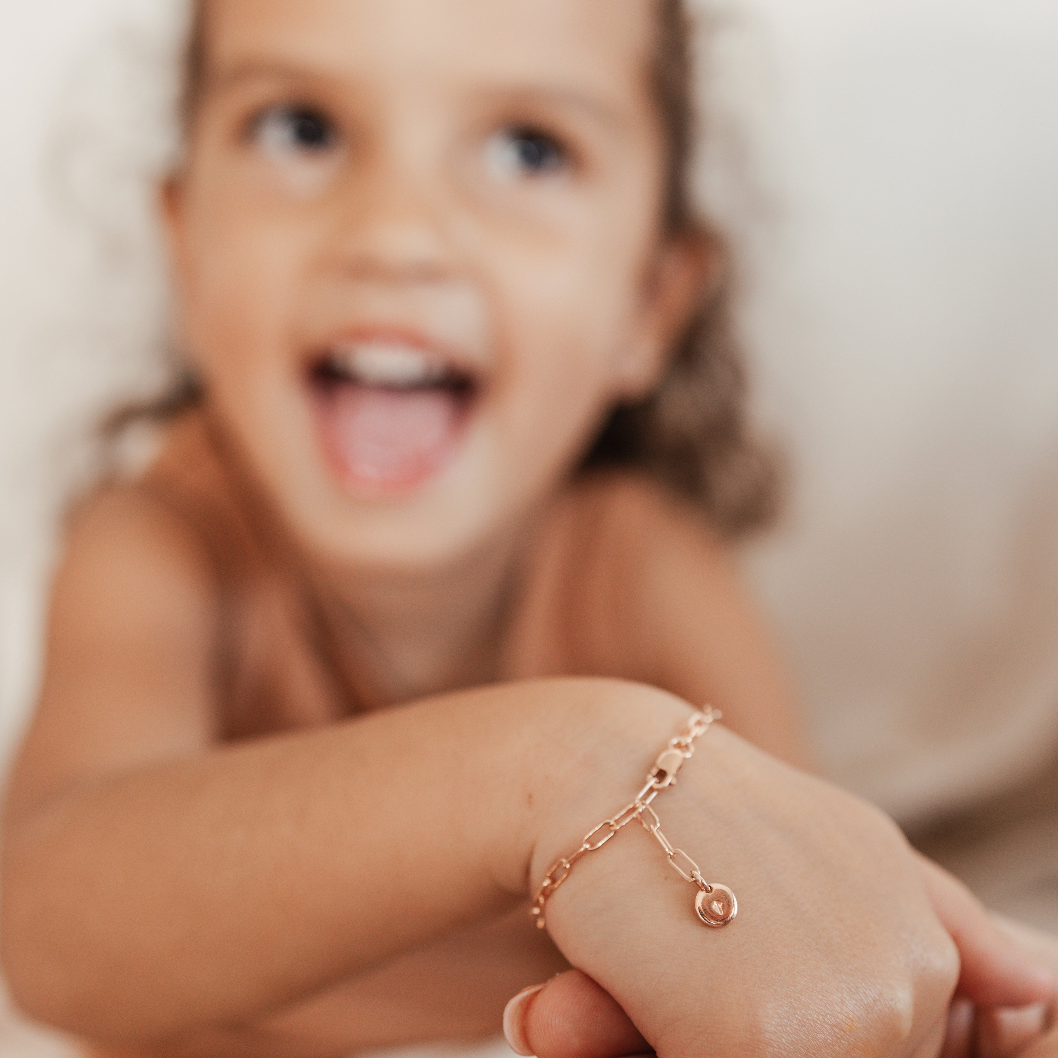 Personalised jewellery – handmade jewellery – KBN jewellery – Australian made jewellery – matching jewellery – matching mum and child bracelet – perfect gift for new mum – sentimental gift – newborn gift idea – new mum gift – matching jewellery – tiny pendant bracelet – linked chain bracelets