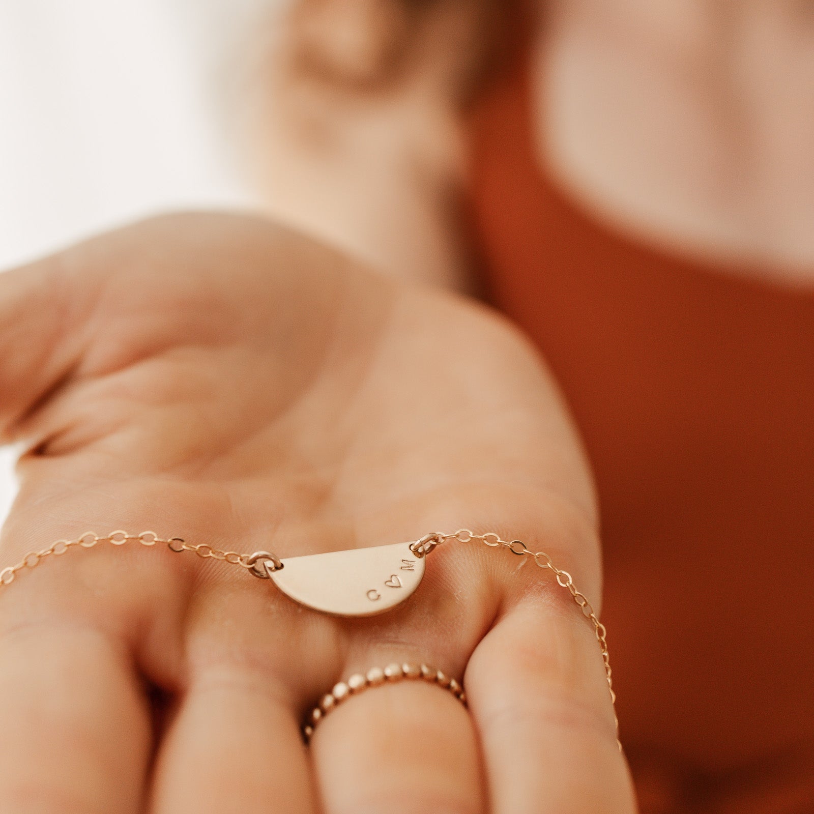 Personalised jewellery - KBN Jewellery - handmade jewellery – Personalised Jewellery gifts – Dainty jewellery – Australia made jewellery – extra large half pendant – half pendant necklace – name pendant – initial names – personalised necklace