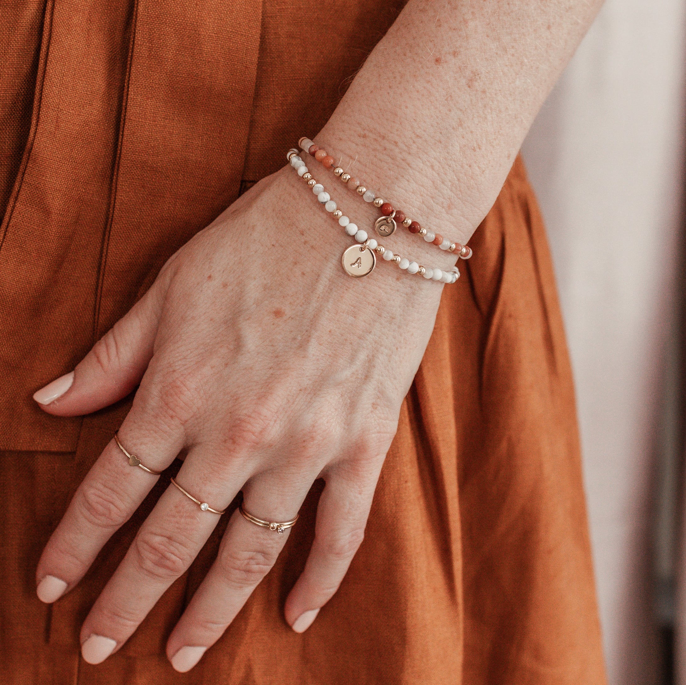 Personalised jewellery - KBN Jewellery - handmade jewellery – Personalised Jewellery gifts – Dainty jewellery – Australia made jewellery – beaded bracelet  – handmade bracelet – rose quartz and peach aventurine bracelet – initial bracelet – handmade crystal bracelet – rose quartz bracelet – handmade crystal bracelet – pink crystal bracelet