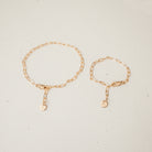 Personalised jewellery – handmade jewellery – KBN jewellery – Australian made jewellery – matching jewellery – matching mum and child bracelet – perfect gift for new mum – sentimental gift – newborn gift idea – new mum gift – matching jewellery – tiny pendant bracelet – linked chain bracelets