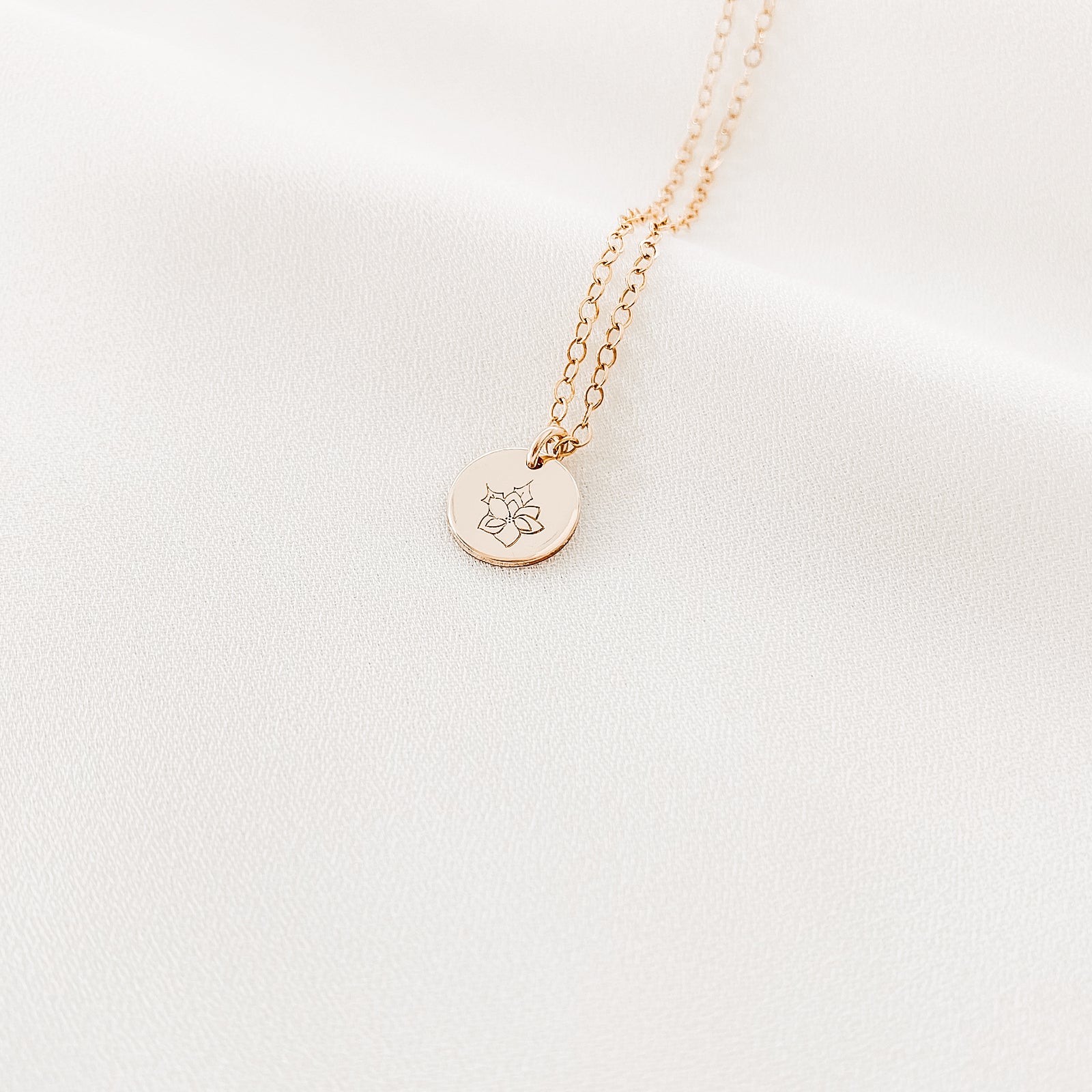 Personalised jewellery – handmade jewellery – KBN jewellery – Australian made jewellery – initial necklace – birth flower necklace – single pendant necklace with flower – birth flower necklace custom – custom birth month necklace – December flower necklace – success necklace