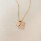 medium pendant round rectangle curved centred text tiny neat font goldfill sterling silver rose goldfill dainty delicate meaningful dates symbol children names roman numerals - Personalised jewellery – handmade jewellery – KBN jewellery – Australian made jewellery – initial necklace – rectangle and circle pendant – two pendant necklace – initial necklace – children’s name necklace – personalised words necklace – unique necklace