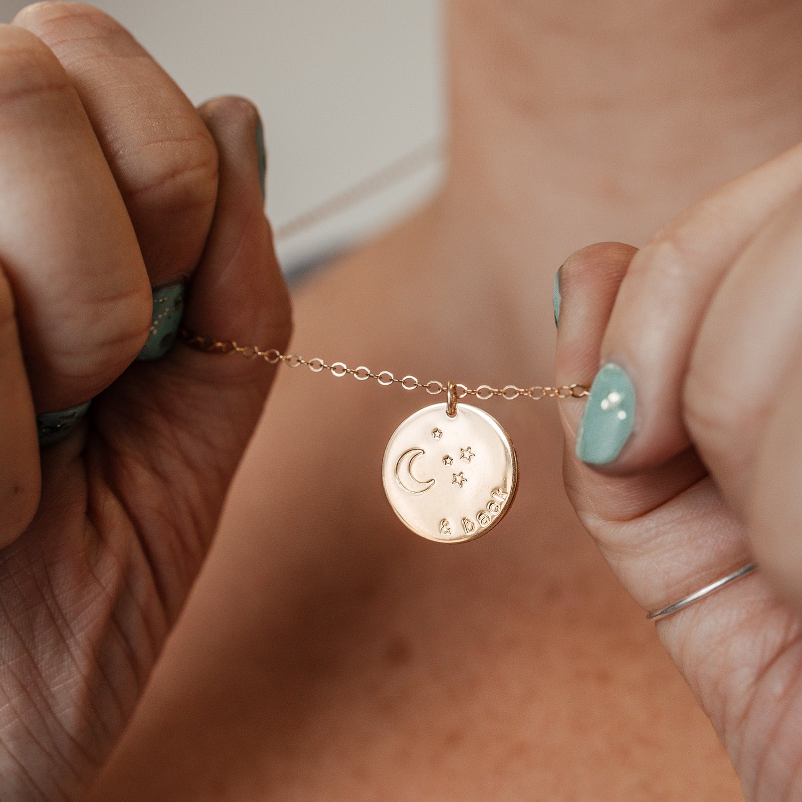 Personalised jewellery – handmade jewellery – KBN jewellery – Australian made jewellery – to the moon and back necklace – I love you to the moon and back necklace – I love you necklace – sentimental necklace – gift idea for mum – gift idea for girlfriend – gift ideas for wife – hidden message necklace – moon and stars necklace – personalised necklace – affordable necklace – Australian handmade jewellery