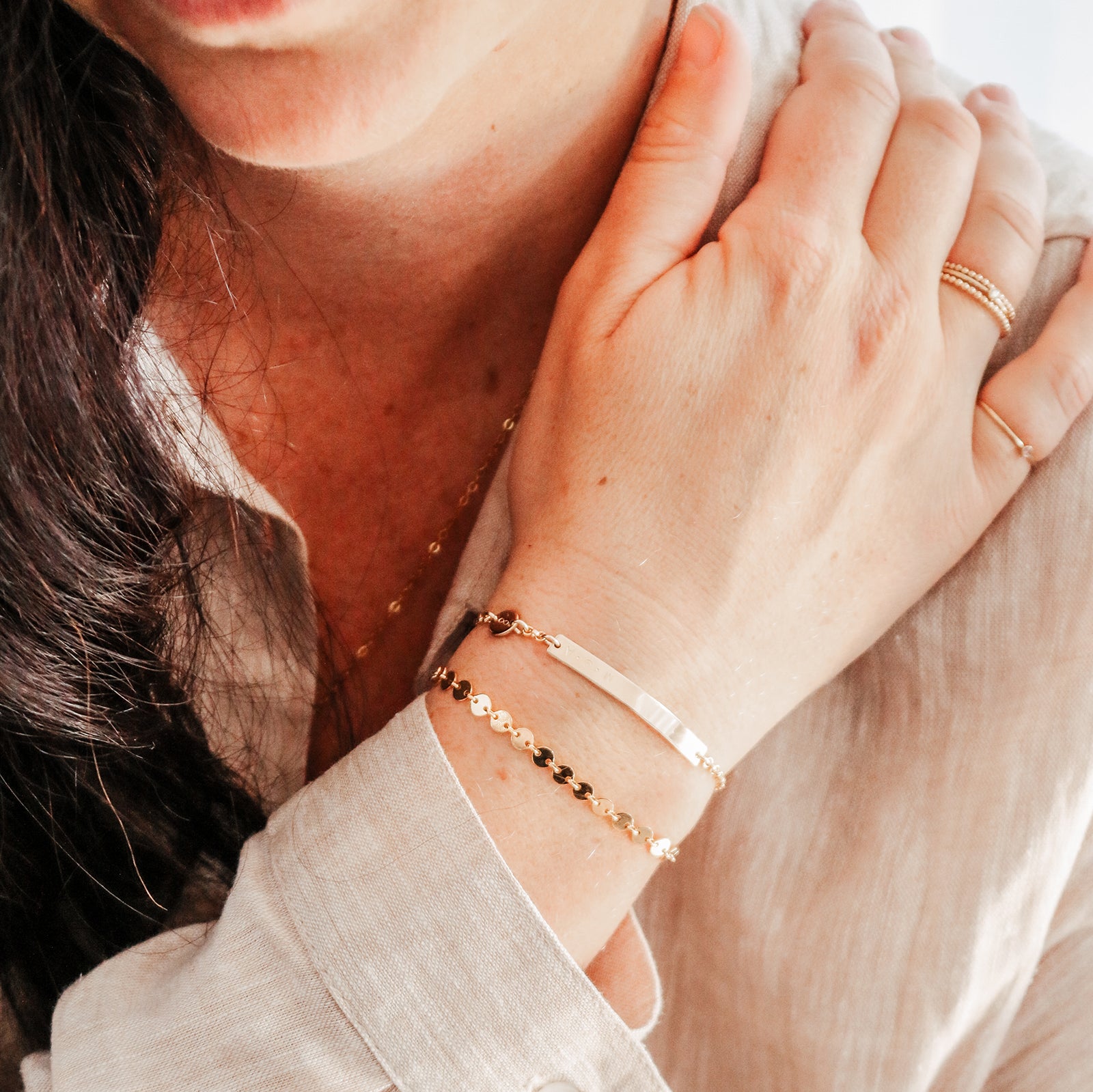 Personalised jewellery - KBN Jewellery - handmade jewellery – Personalised Jewellery gifts – Dainty jewellery- sparkly bracelet – disc bracelet – round chain bracelet – stacking bracelet – layering bracelet