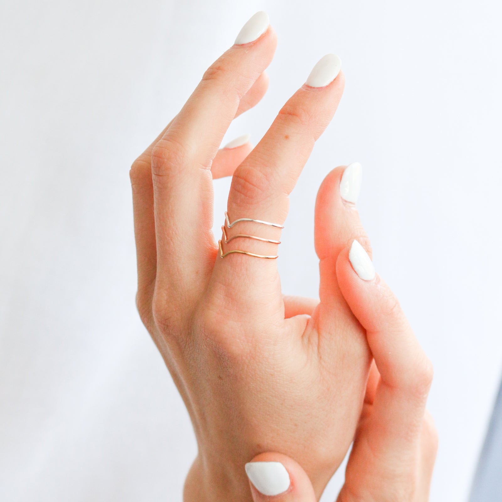 Personalised jewellery – handmade jewellery – KBN jewellery – dainty ring – affordable ring – stacking ring – twist ring – handmade jewellery – Australian made – round edged ring – staple ring – everyday ring – v ring – unique shaped ring