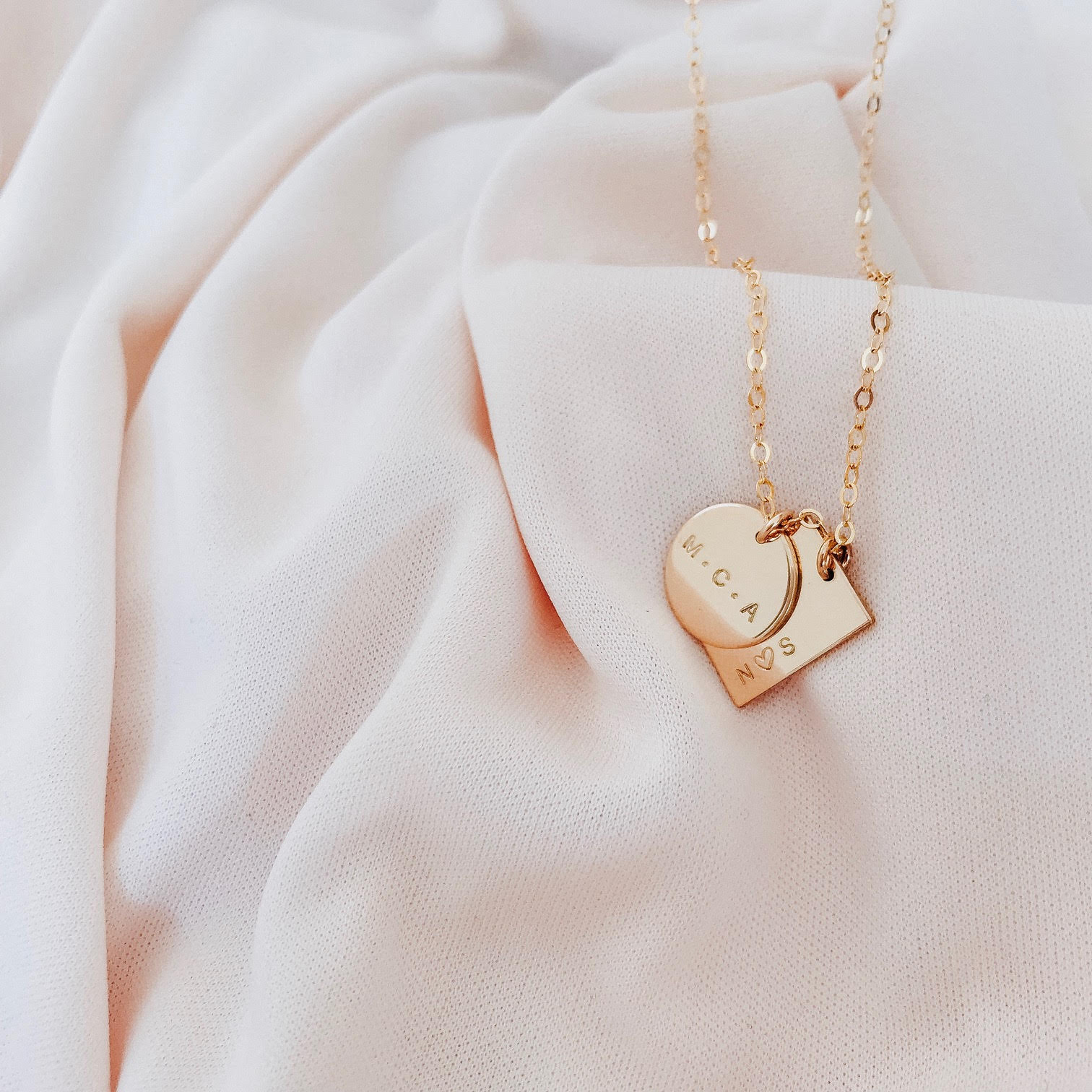 Personalised jewellery – handmade jewellery – KBN jewellery – Australian made jewellery – initial necklace – rectangle and circle pendant – two pendant necklace – initial necklace – children’s name necklace – personalised words necklace – unique necklace