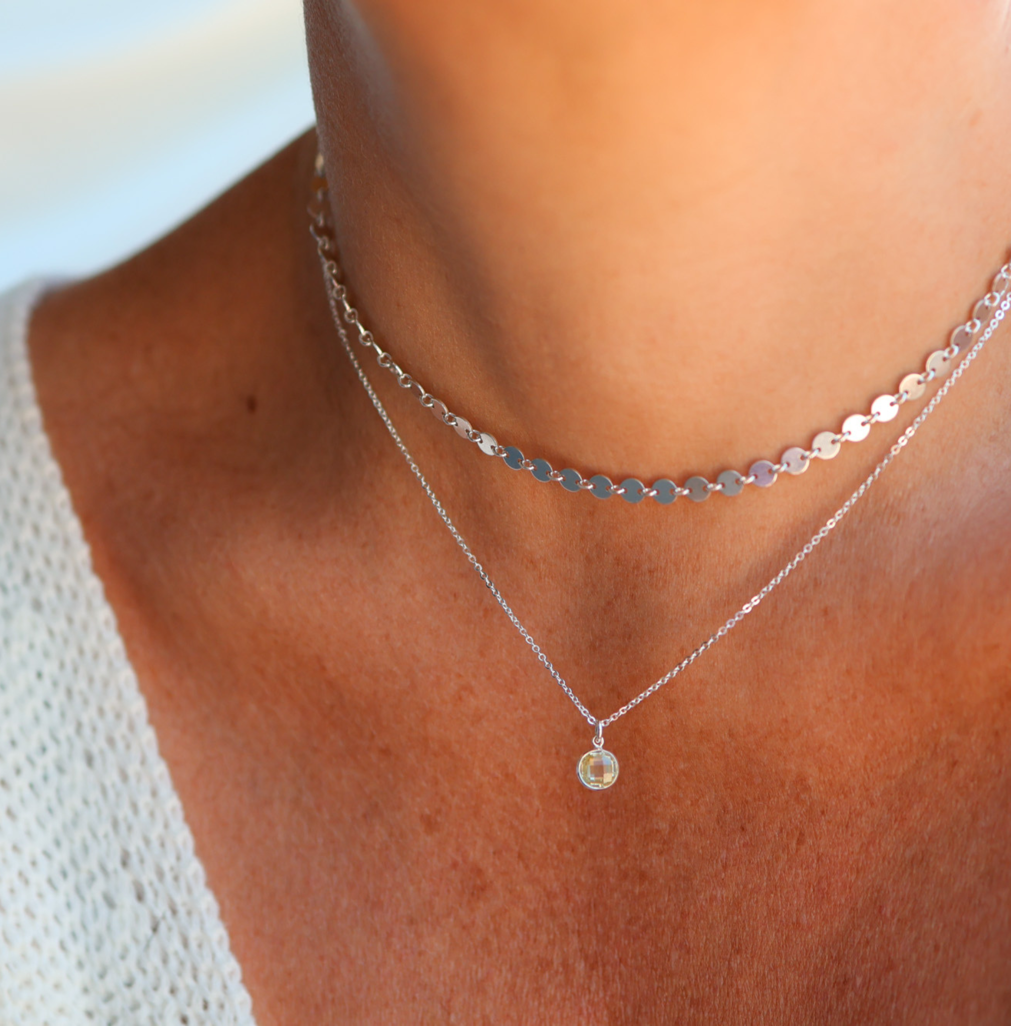 Personalised jewellery - KBN Jewellery - handmade jewellery – Personalised Jewellery gifts – Dainty jewellery- sparkly necklace – disc necklace – round chain necklace – stacking necklace – layering necklace 