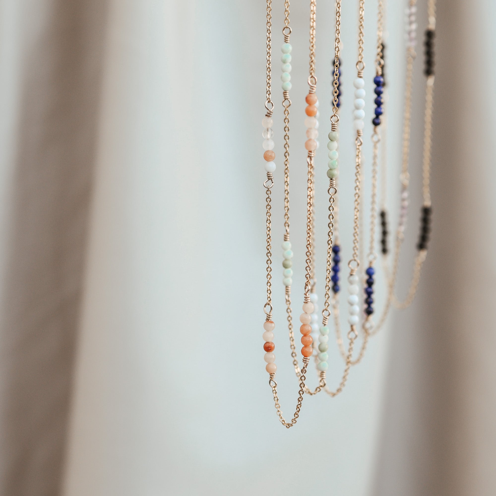 Personalised jewellery - KBN Jewellery - handmade jewellery – Personalised Jewellery gifts – Australian Made – gemstone necklace – blue lapis necklace – green jade necklace – amethyst necklace – black obsidian necklace – peach aventurine necklace – white howlite necklace – gemstone stack necklace 