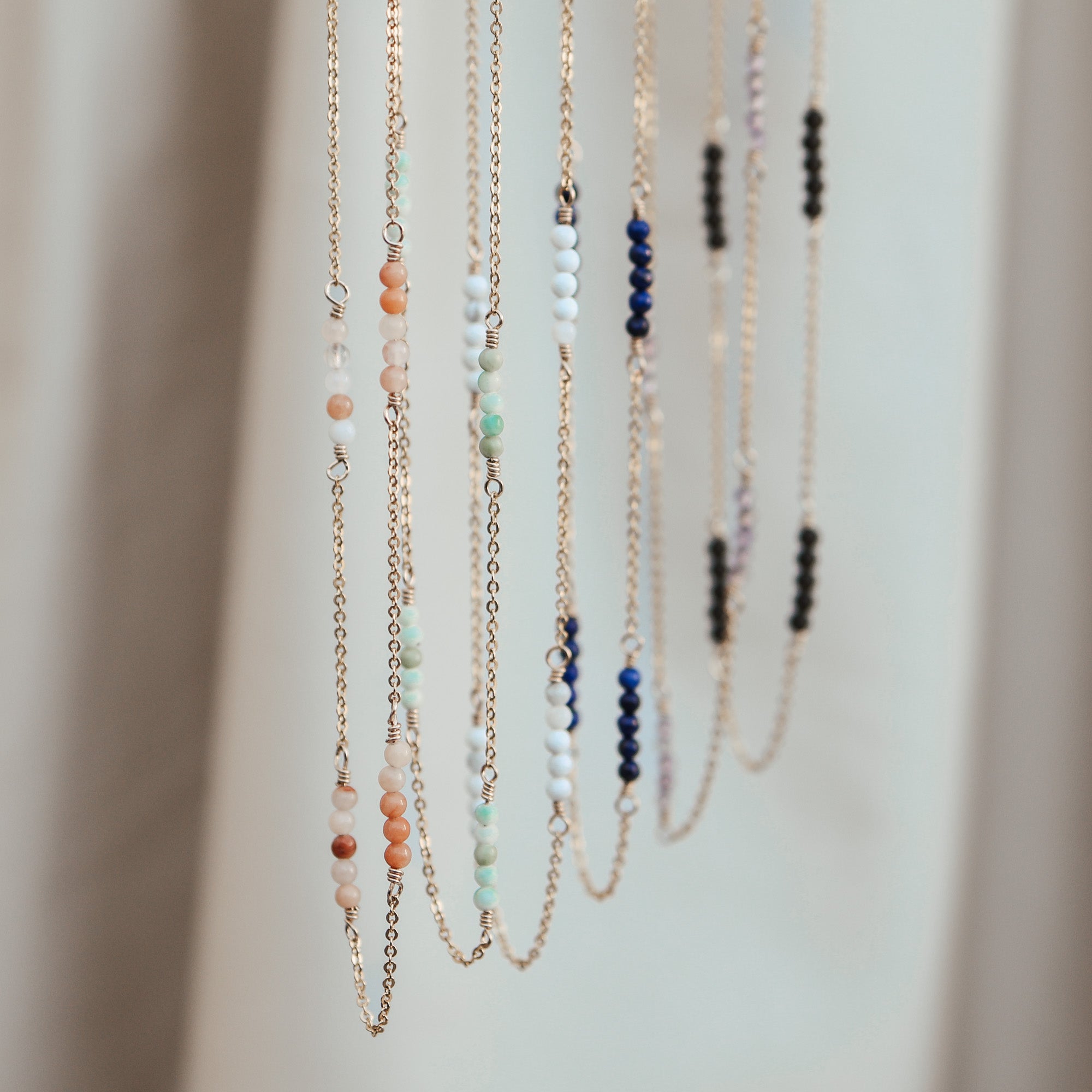 Personalised jewellery - KBN Jewellery - handmade jewellery – Personalised Jewellery gifts – Australian Made – gemstone necklace – blue lapis necklace – green jade necklace – amethyst necklace – black obsidian necklace – peach aventurine necklace – white howlite necklace – gemstone stack necklace 